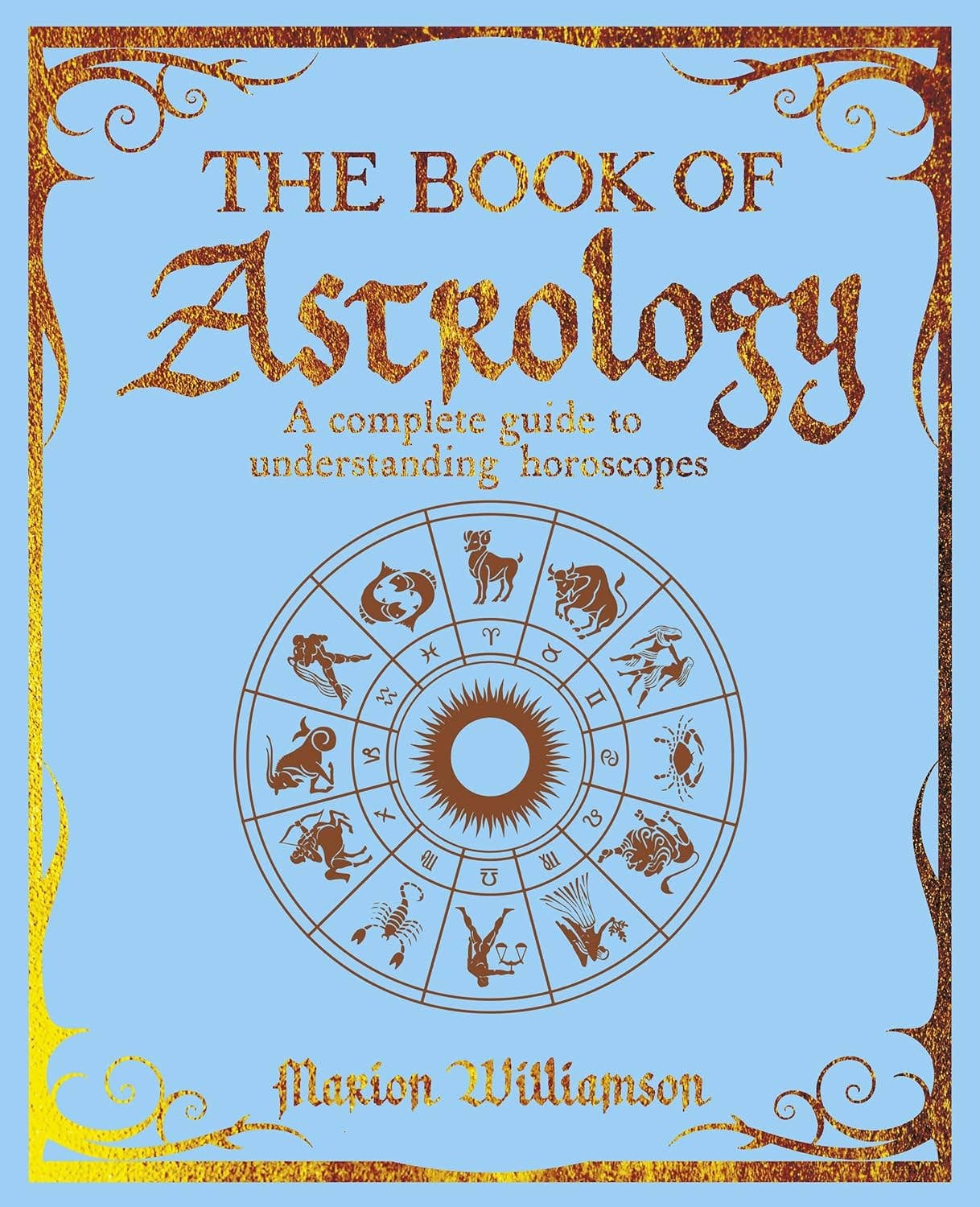 Book cover of 'The Book of Astrology' with zodiac symbols on a blue background
