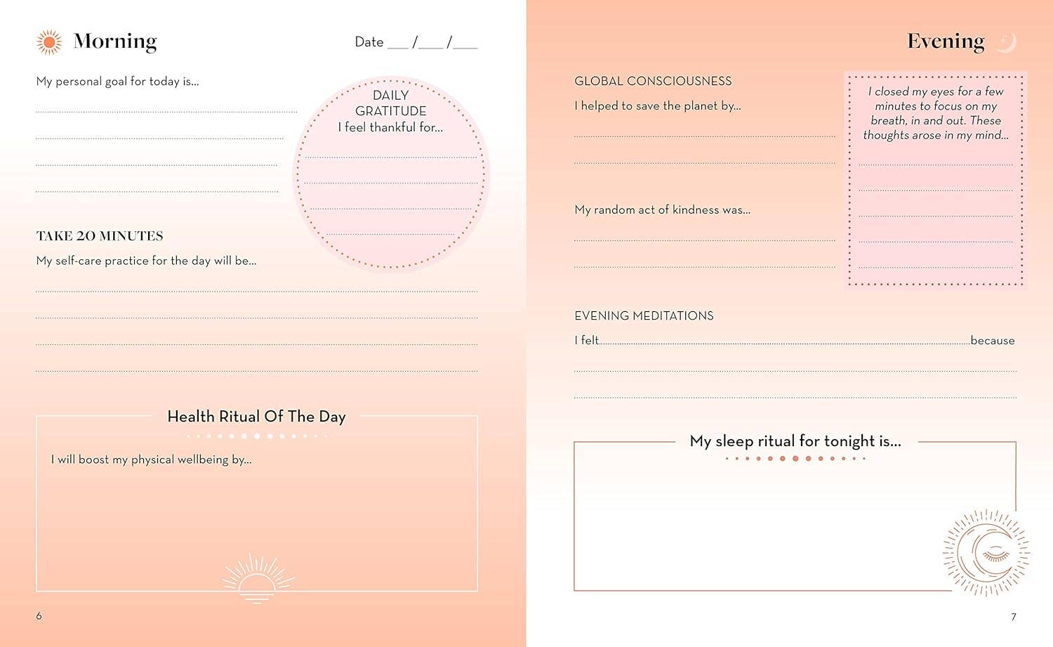 Daily reflection and gratitude journal with a soft gradient background