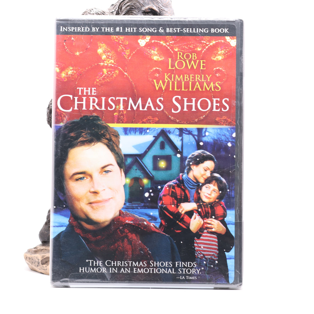 DVD cover of 'The Christmas Shoes' with a family scene and text about the movie.
