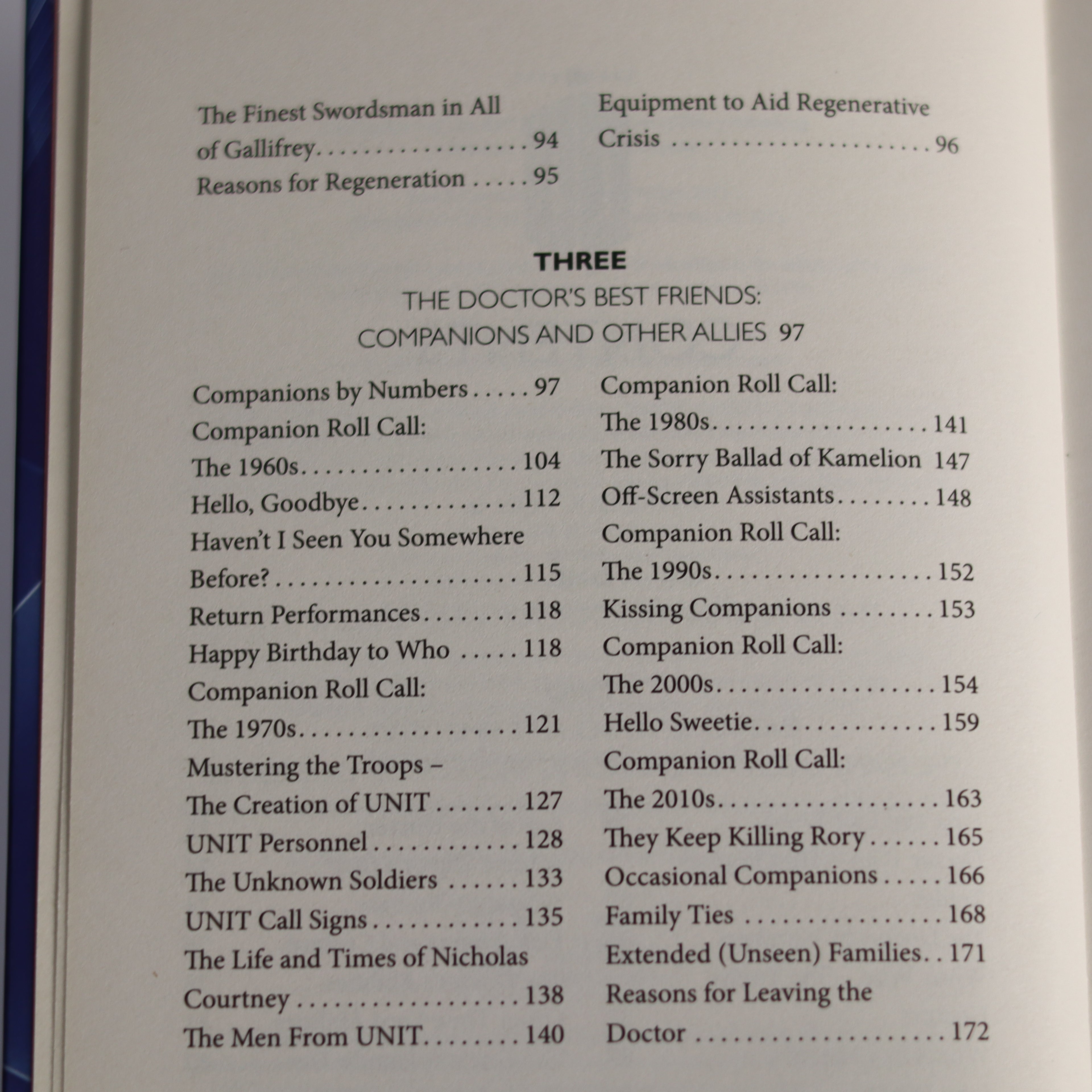 Table of contents page from a book or document with text on a white background