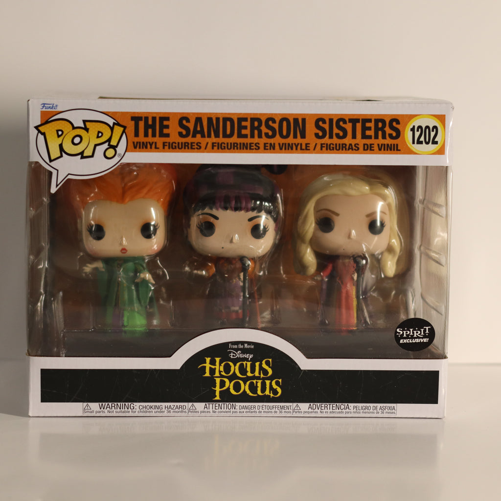 Funko Pop! packaging of The Sanderson Sisters from Hocus Pocus on a beige background