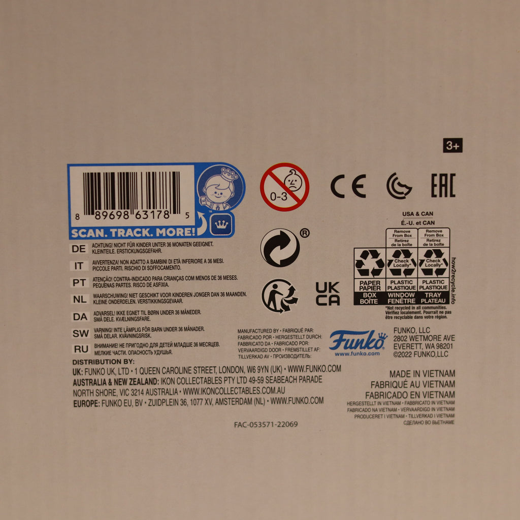 Back of a product packaging with various labels and icons on a beige background