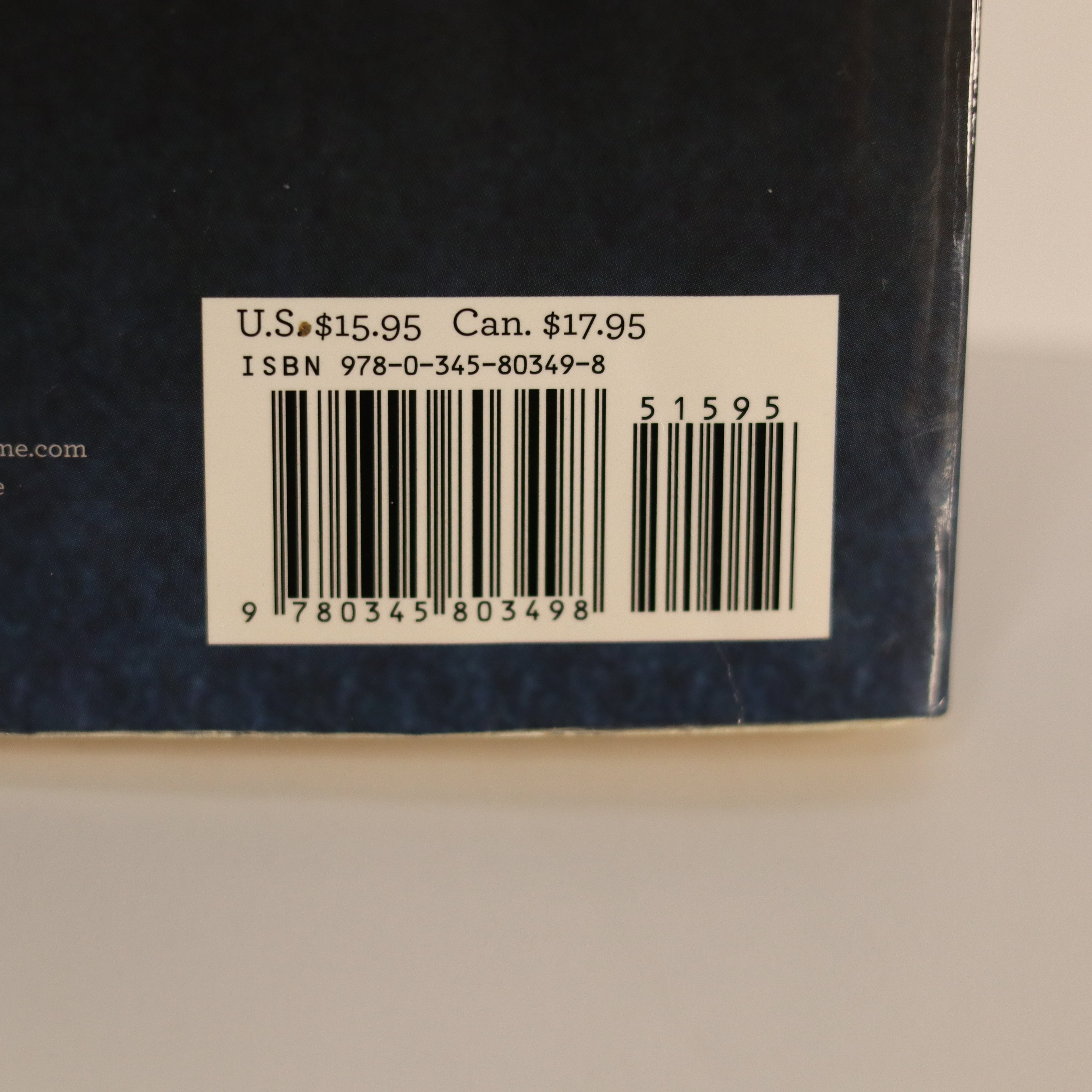 Bar code and pricing information on a book cover