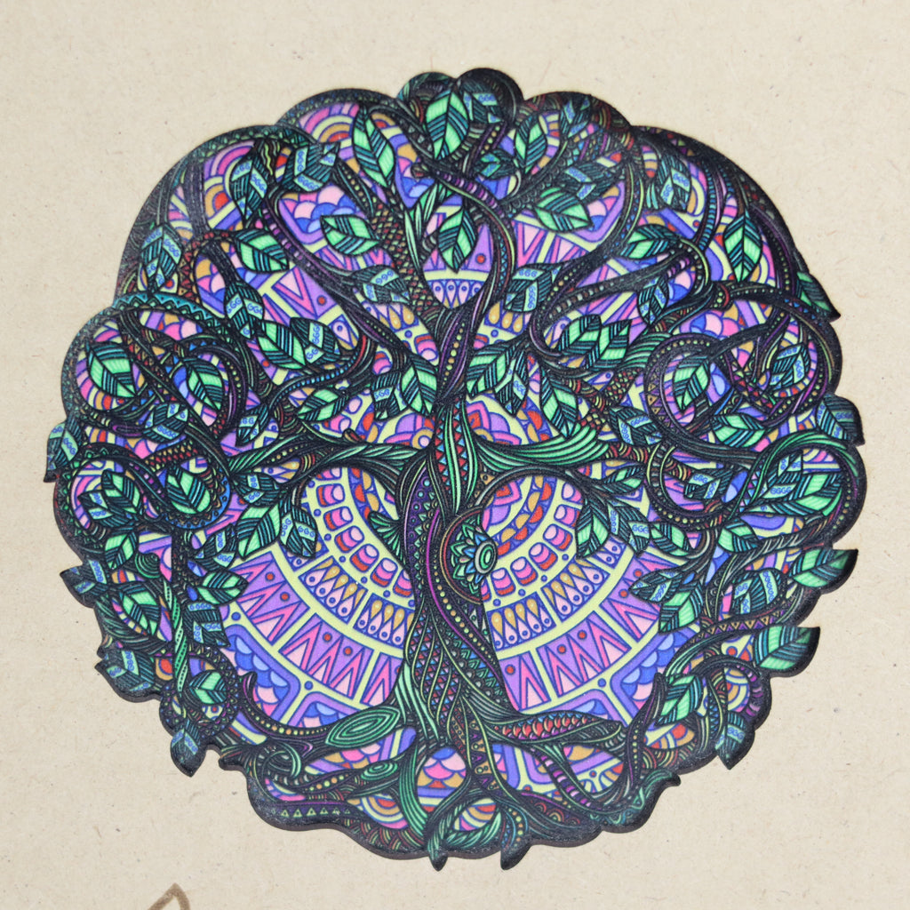 Colorful mandala design on a beige background