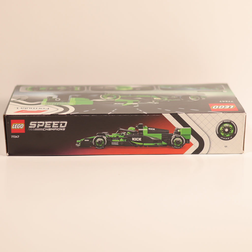 LEGO Speed Champions Formula 1 car packaging on a beige background