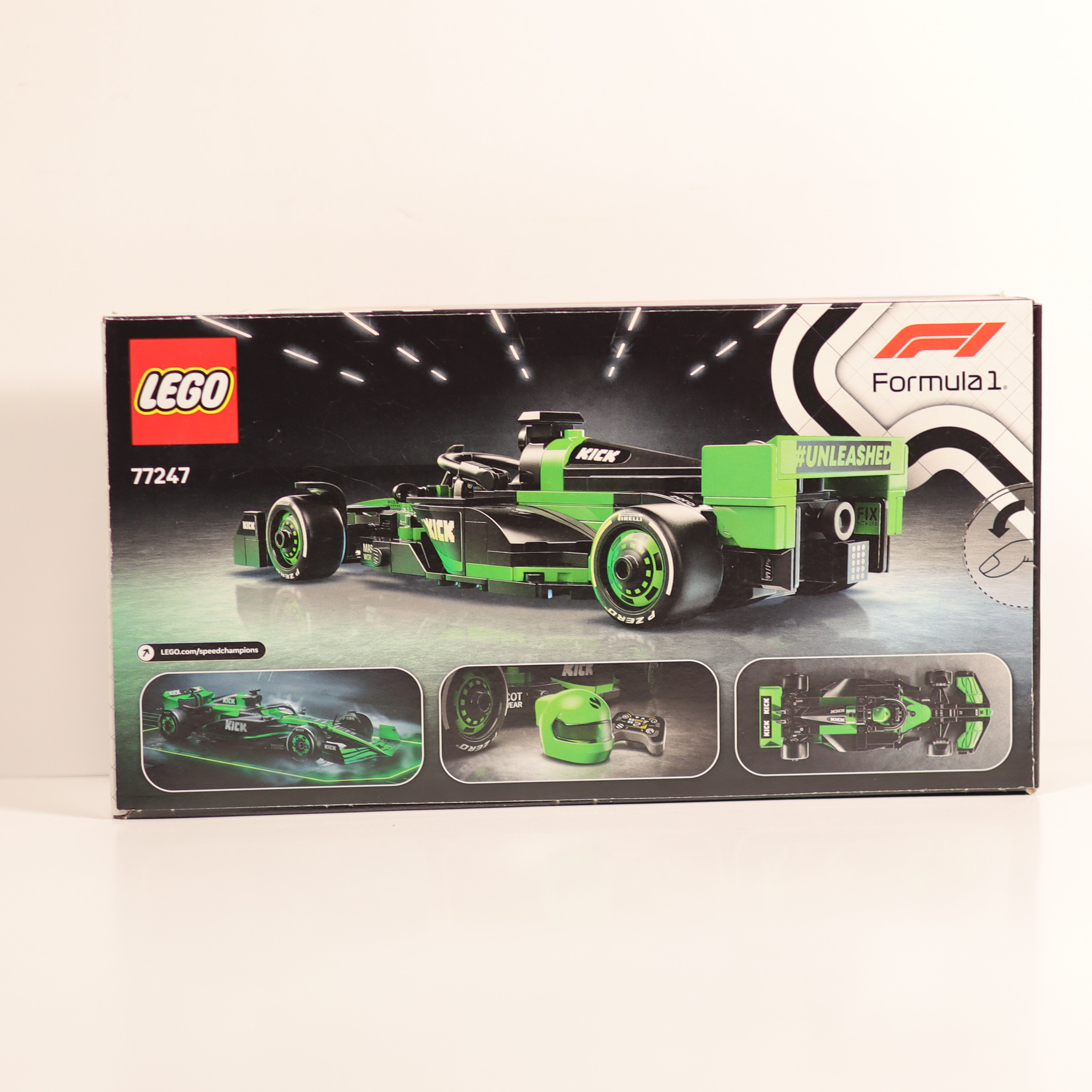LEGO Formula 1 car set packaging on a white background
