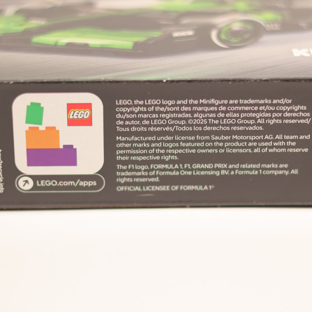 Close-up of a LEGO product packaging with branding and licensing information.