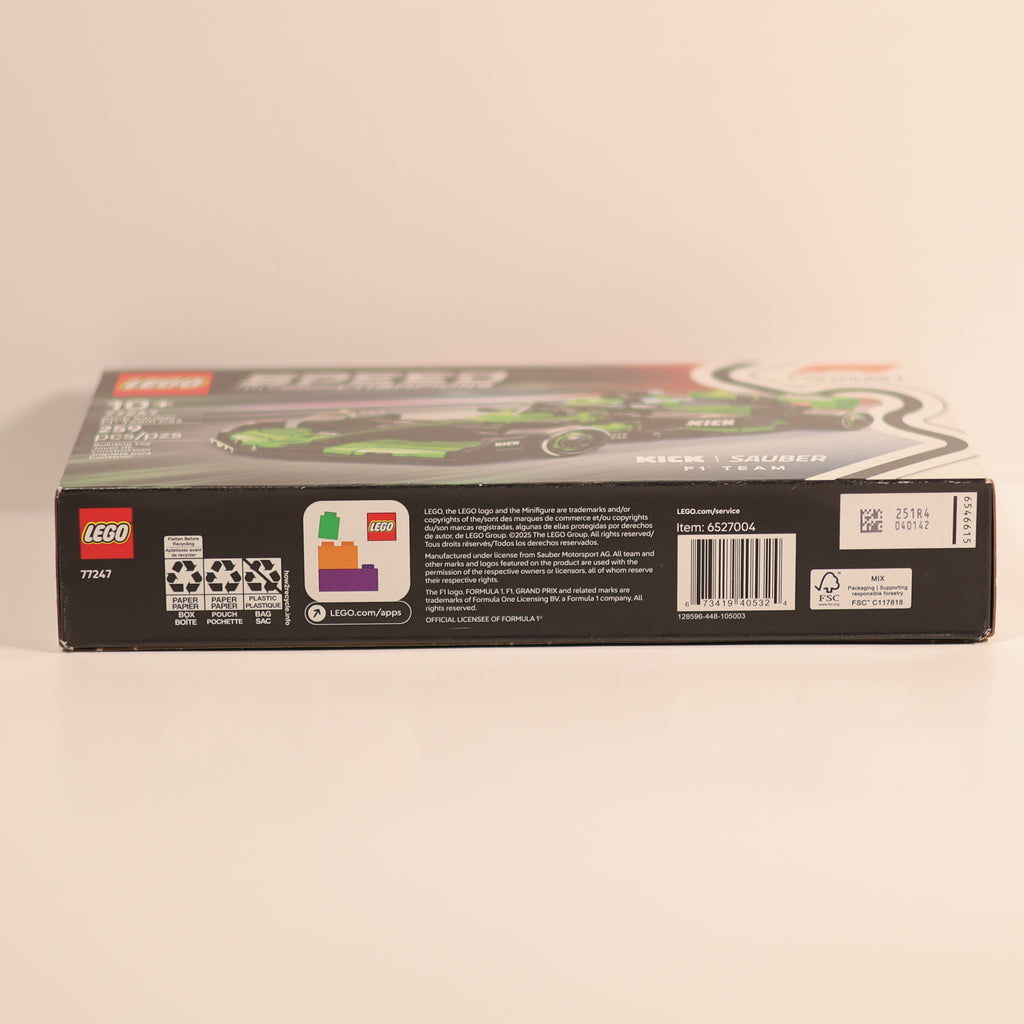 Back view of a LEGO set packaging on a beige background