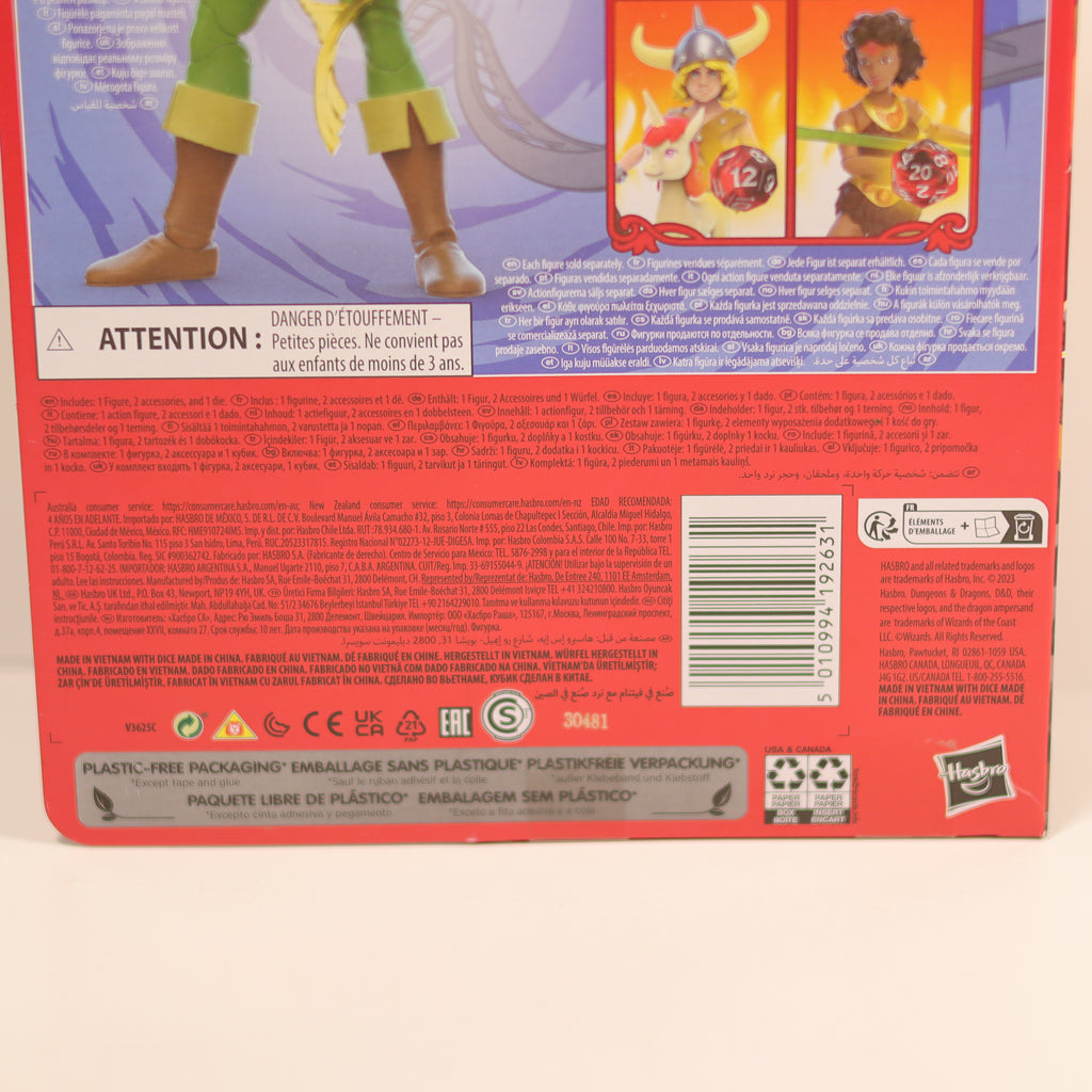 Back of a toy packaging with character images and text