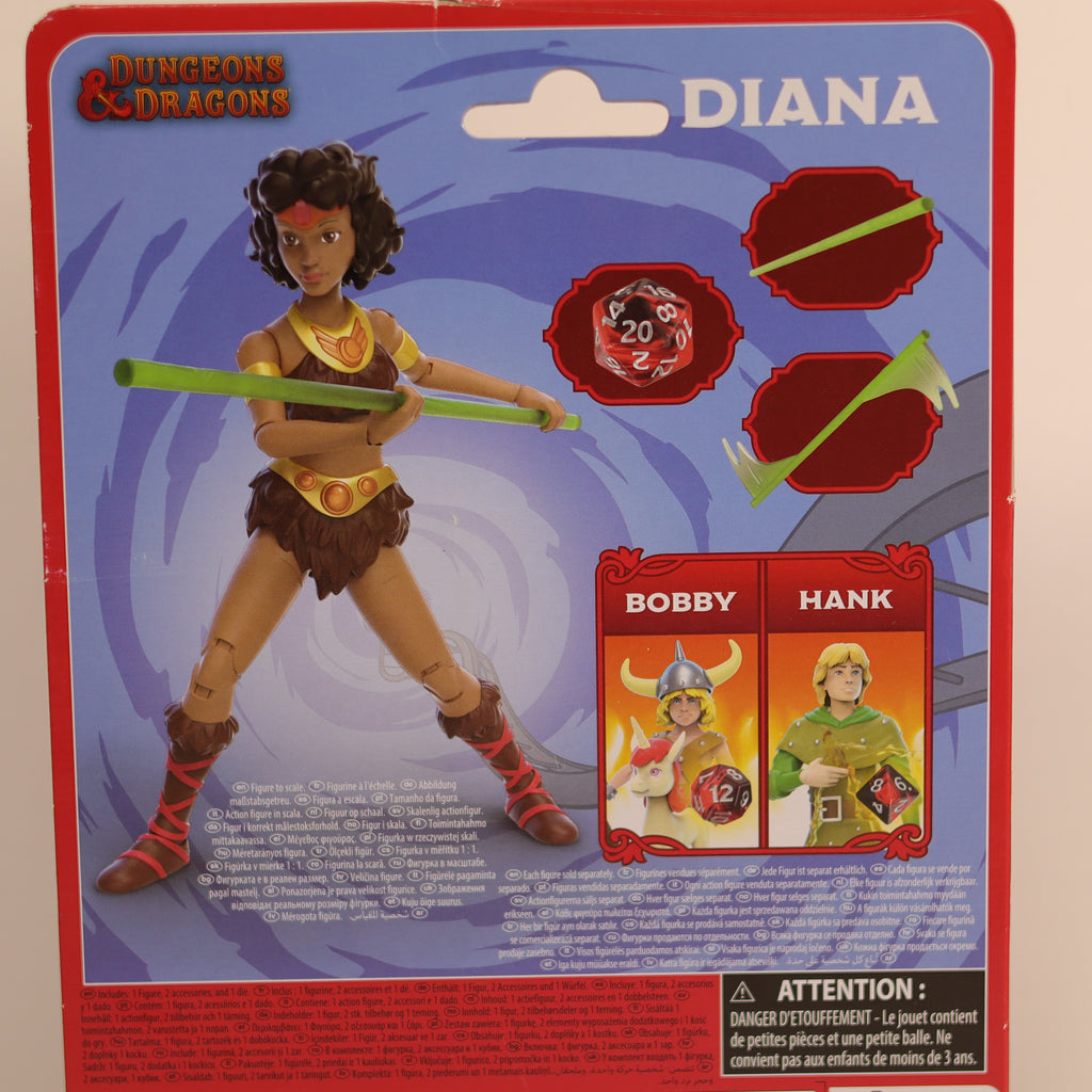 Dungeons & Dragons action figure packaging with character cards and game elements.