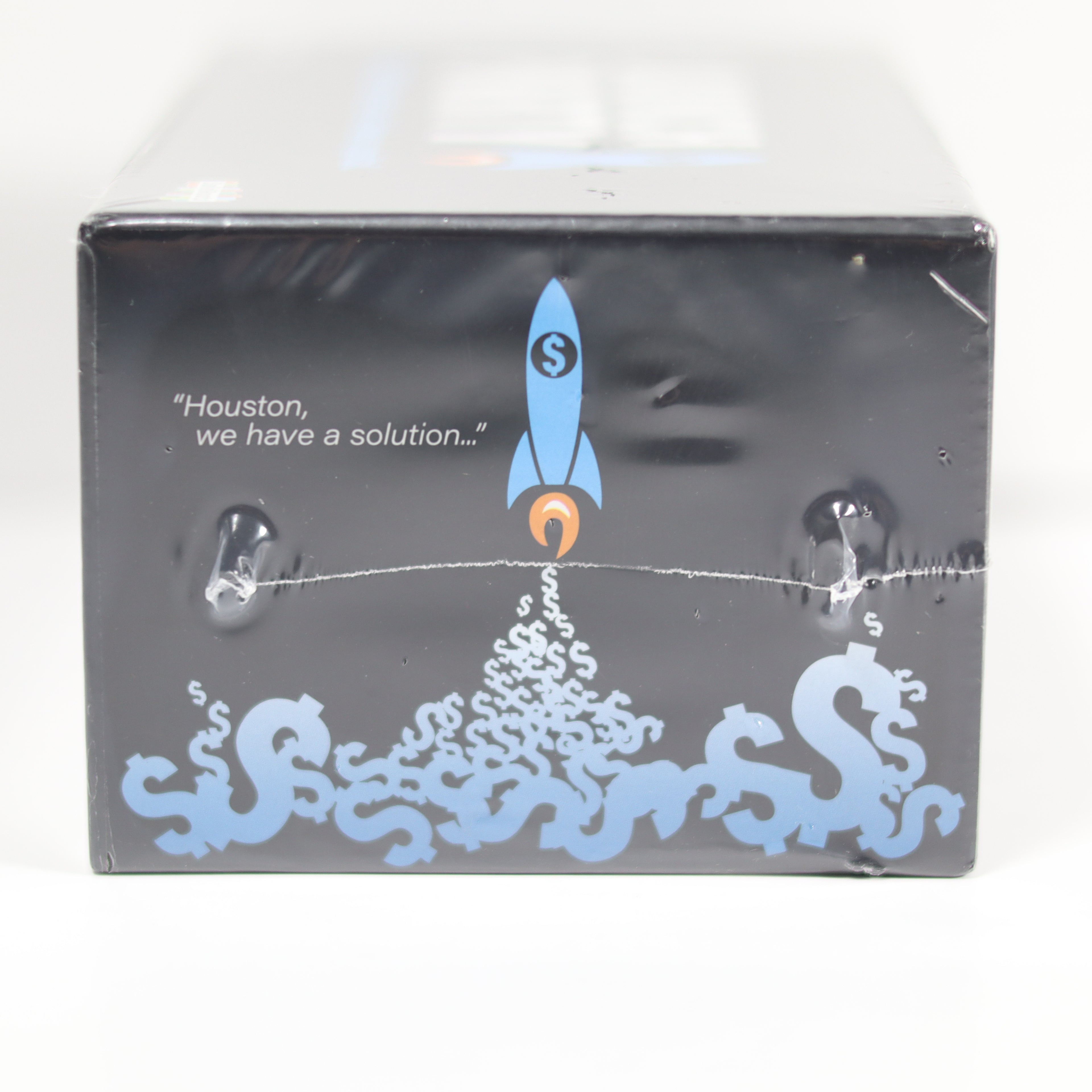 Product packaging with a rocket and octopus design on a gray background
