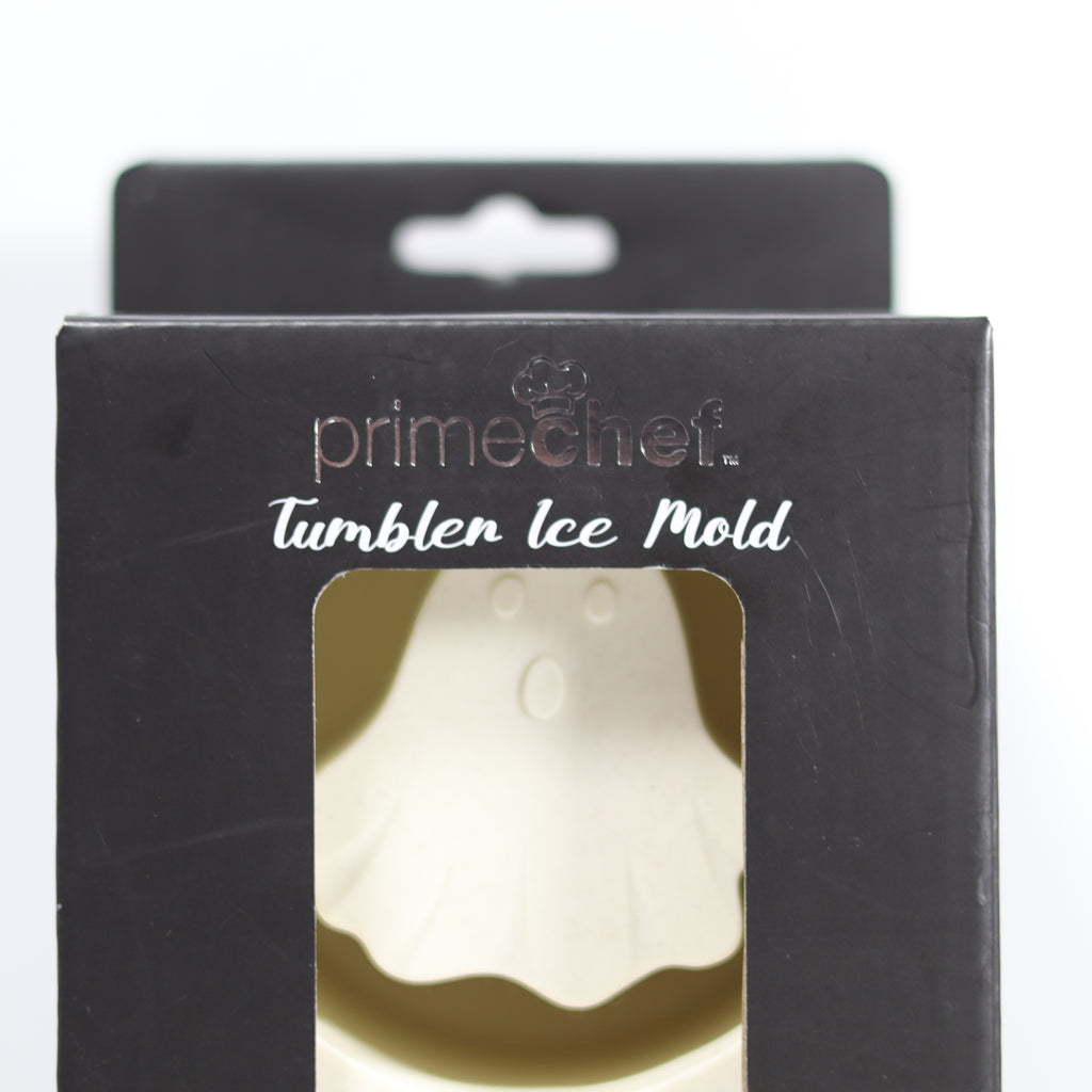 Black packaging of a tumbler ice mold with 'primechef' branding on a white background.