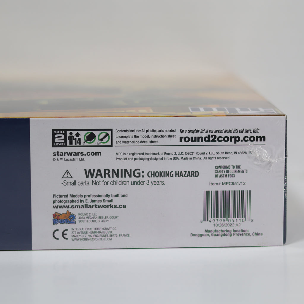 Back of a Star Wars model kit box with branding and warning labels.