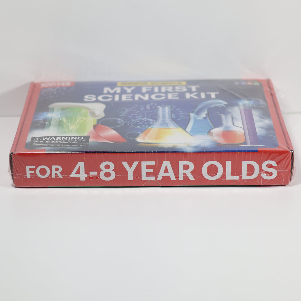 Box of 'My First Science Kit' for 4-8 year olds on a white background