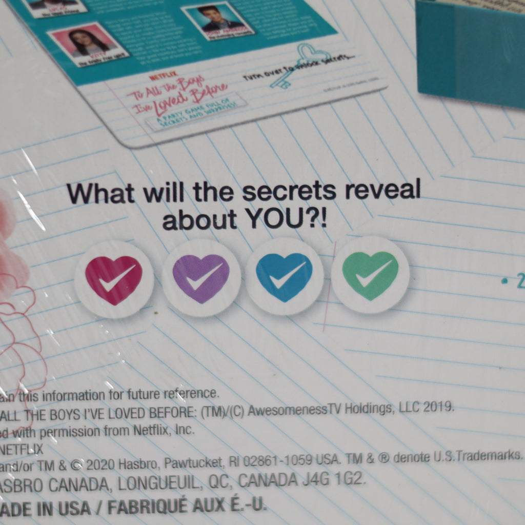 Promotional material with heart icons and text asking 'What will the secrets reveal about YOU?' on a lined paper background.