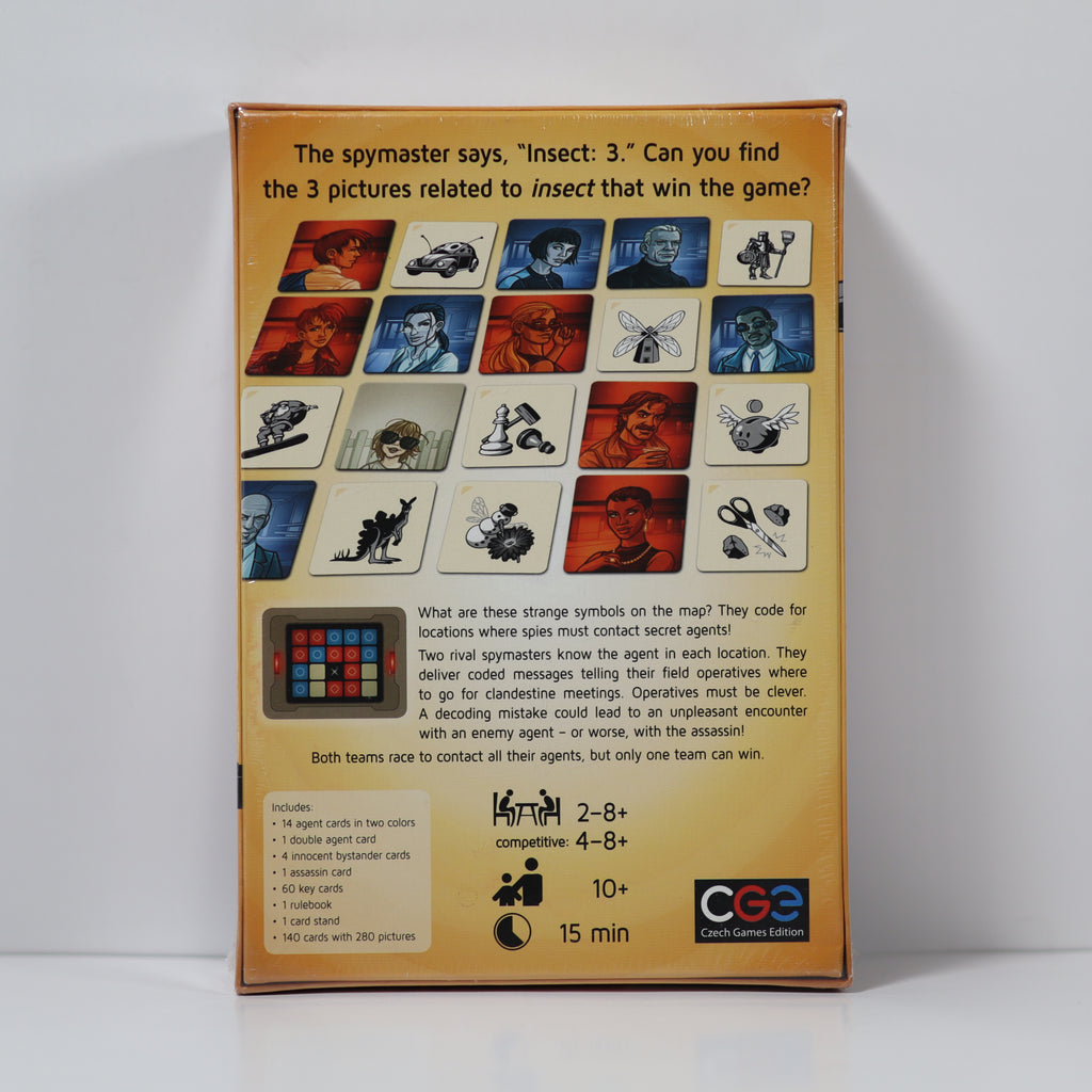 Board game box with puzzle and game details on a white background