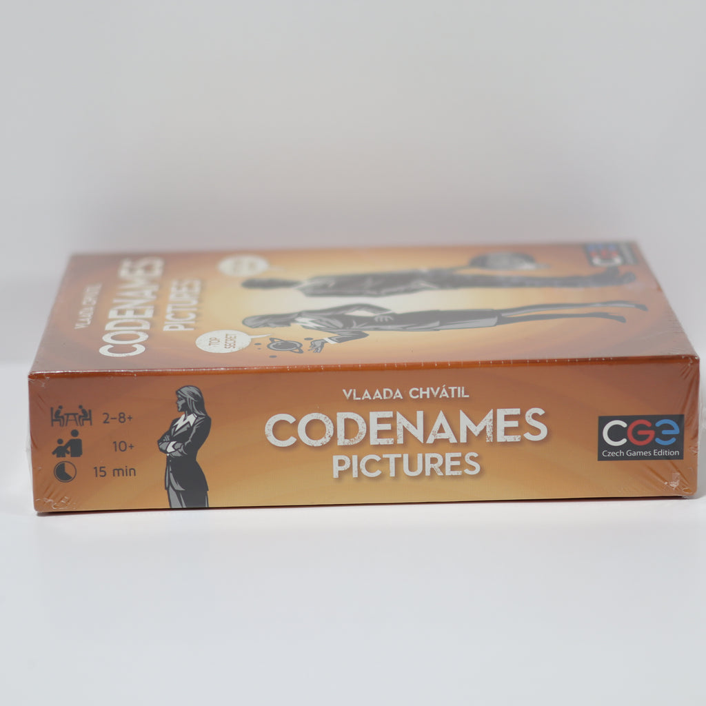 Codenames Pictures game box on a white background