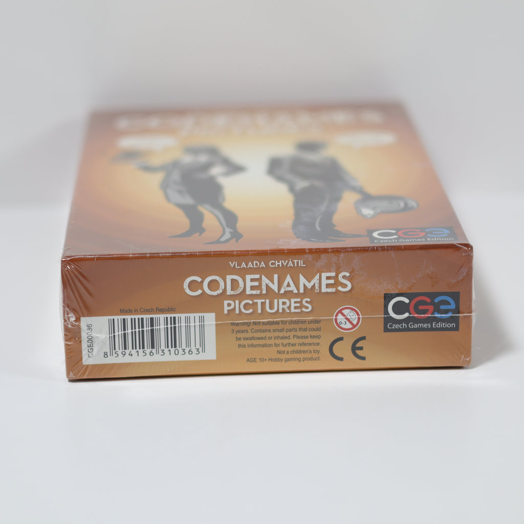 Codenames Pictures game box with CGE logo on a white background