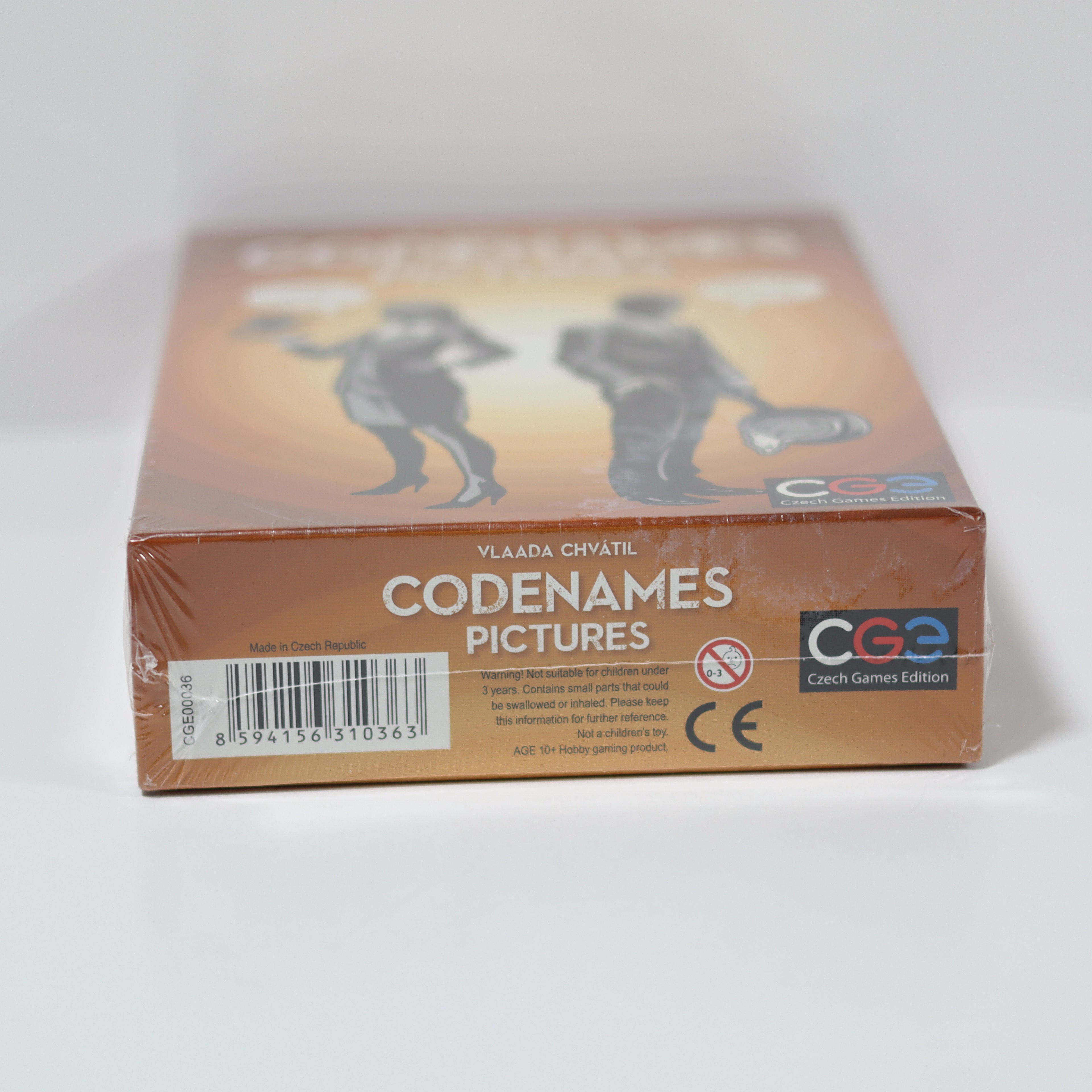 Codenames Pictures game box with CGE logo on a white background