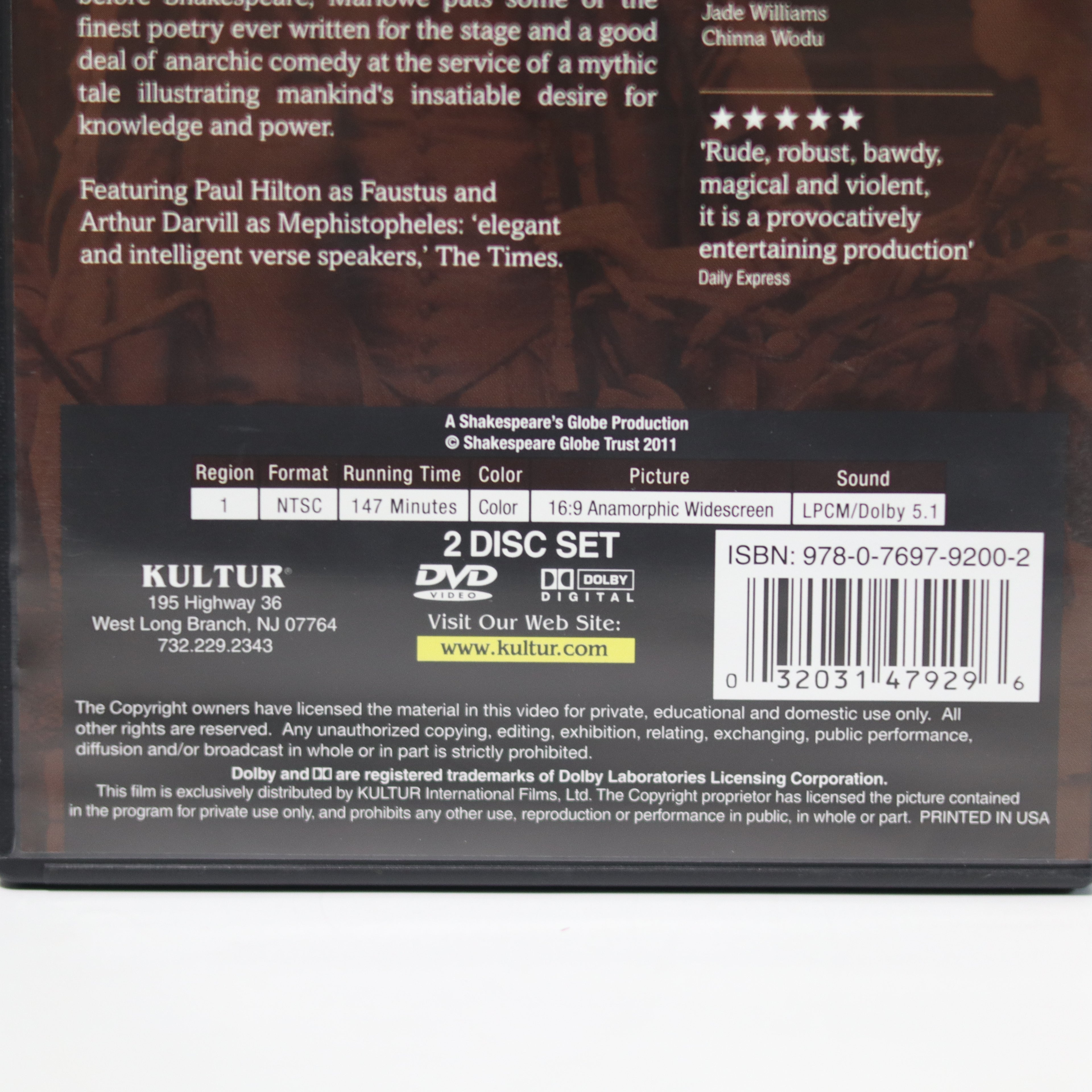 Christopher Marlowe Doctor Faustus 2-Disc DVD - Pre-Owned Classic