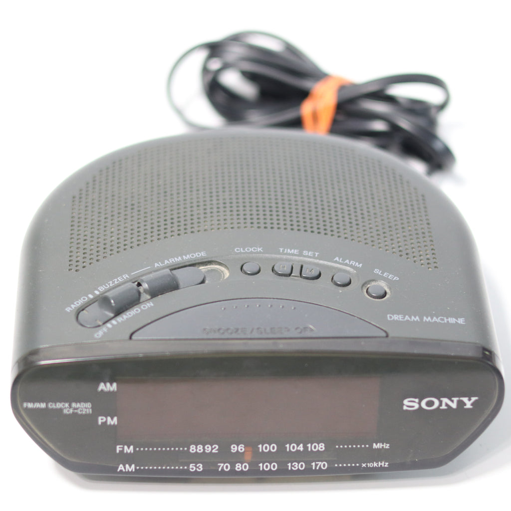 Sony clock radio with AM/FM reception on a white background