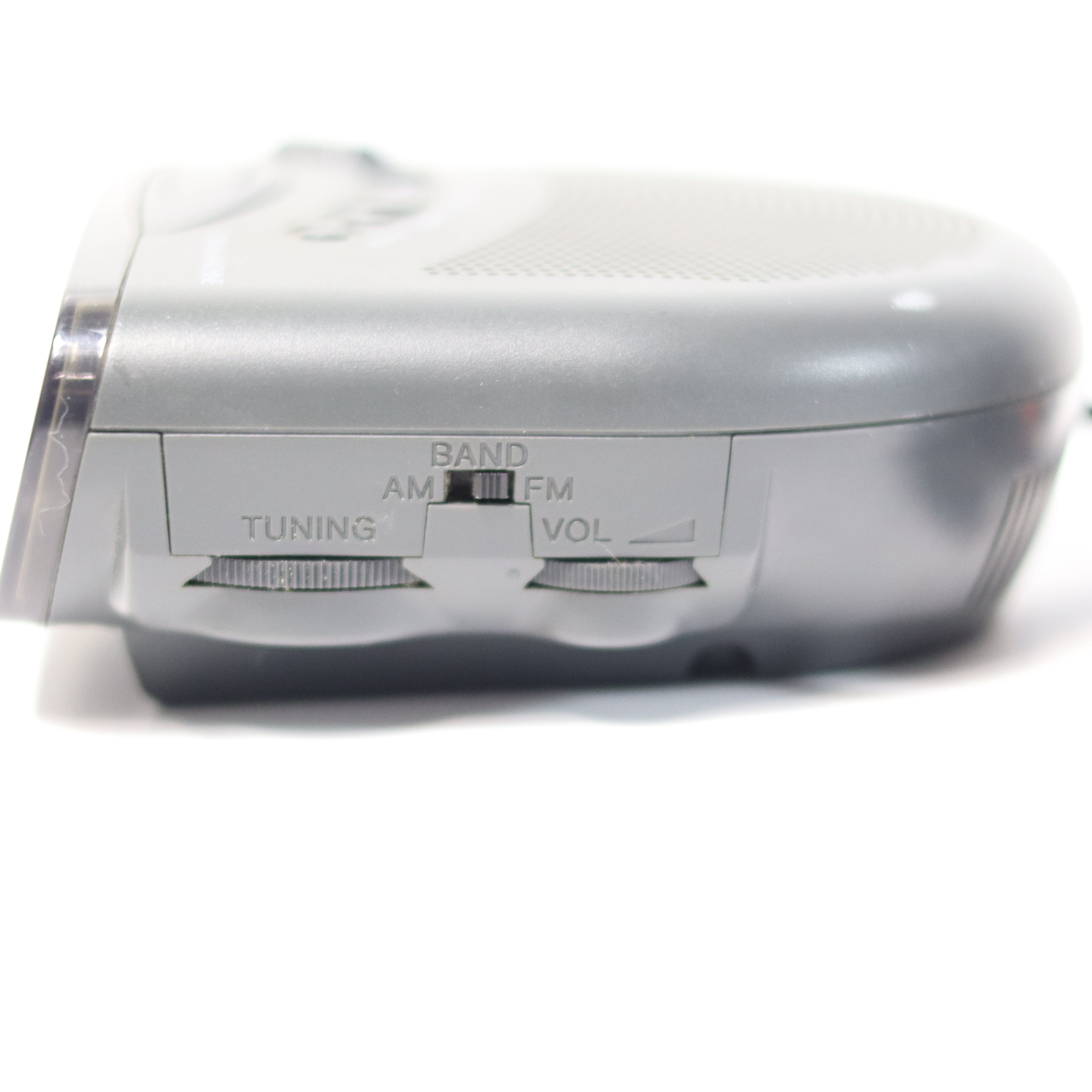 Silver handheld electronic device on a white background