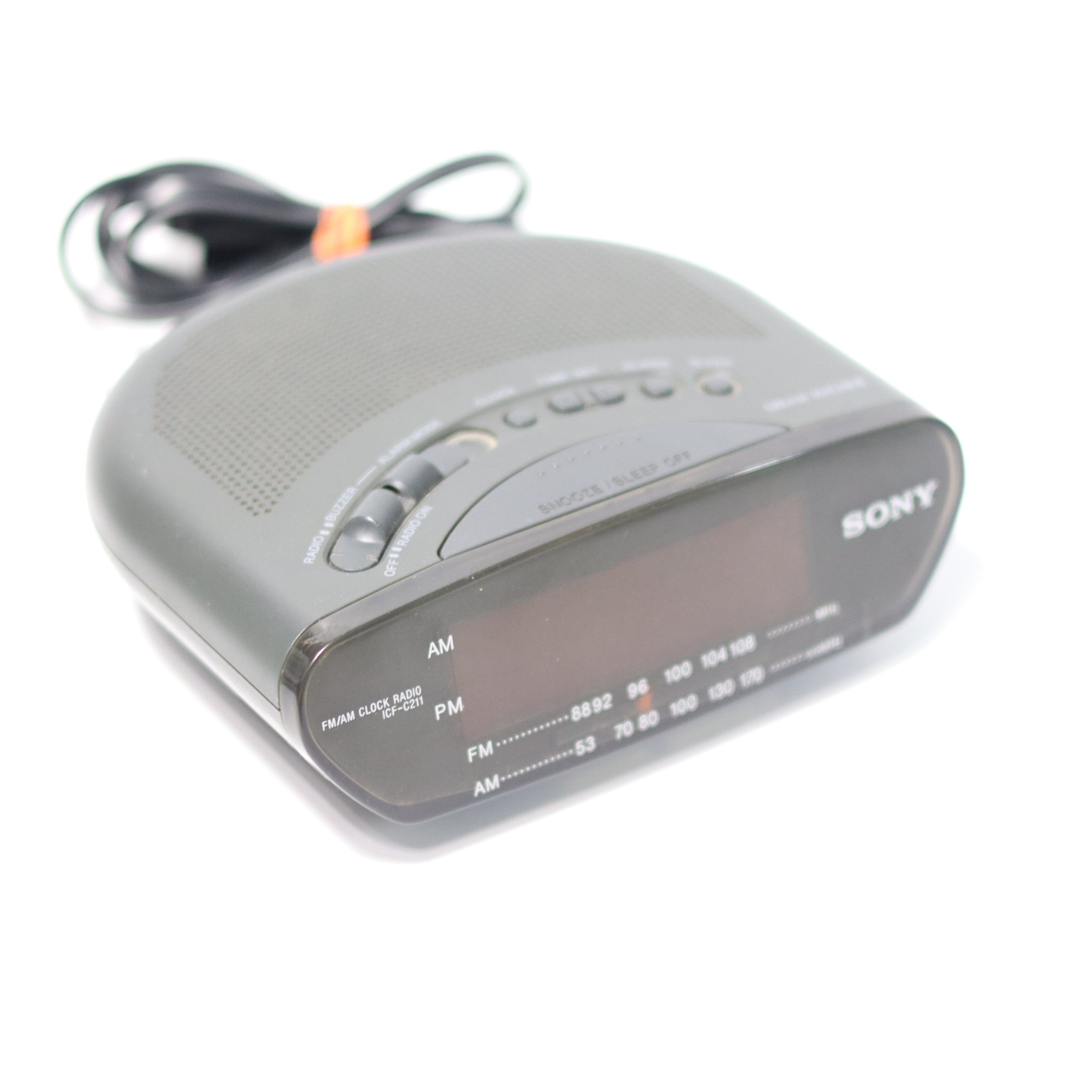 Sony clock radio on a white background
