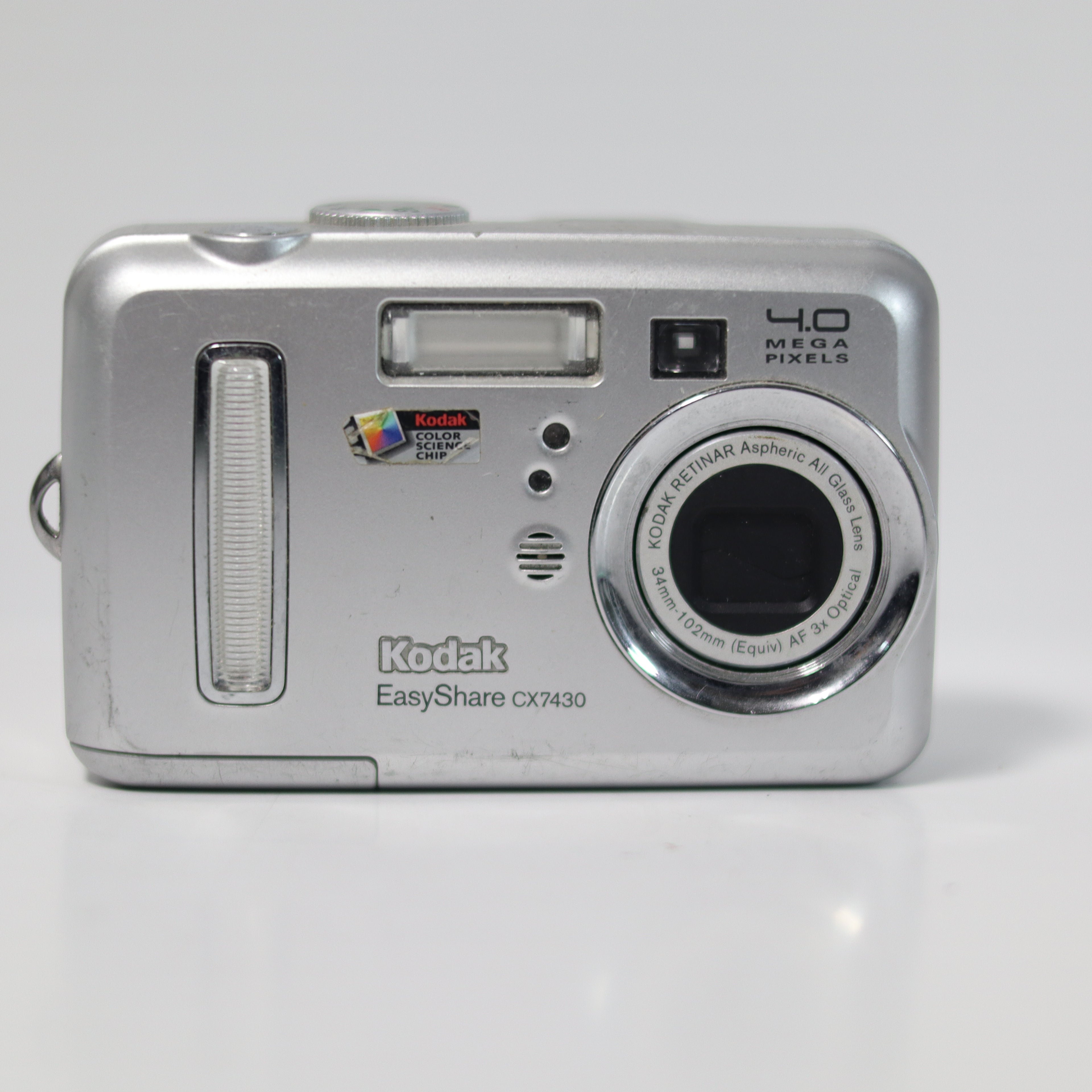 Silver Kodak EasyShare camera on a white background