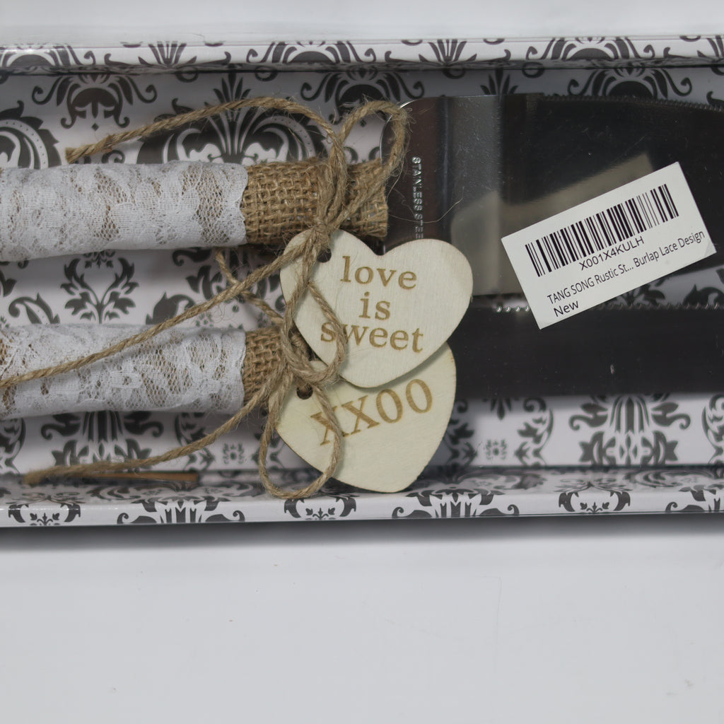 Packaged product with decorative tag and ribbon on a white background
