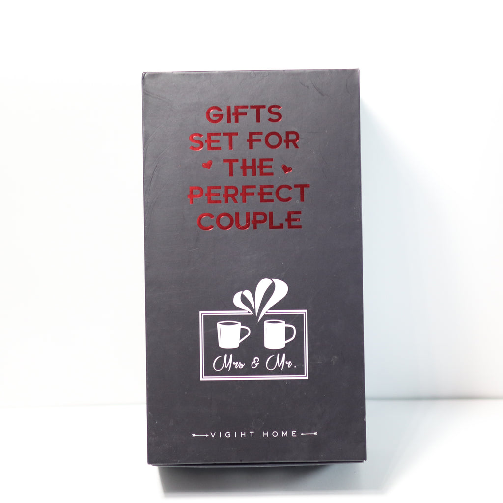 Gift box for the perfect couple with red text and 'Mrs & Mr.' design on a white background
