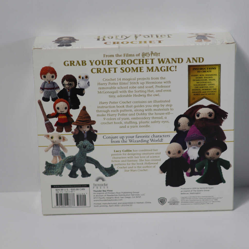 Box of Harry Potter crochet kit with character illustrations on a white background