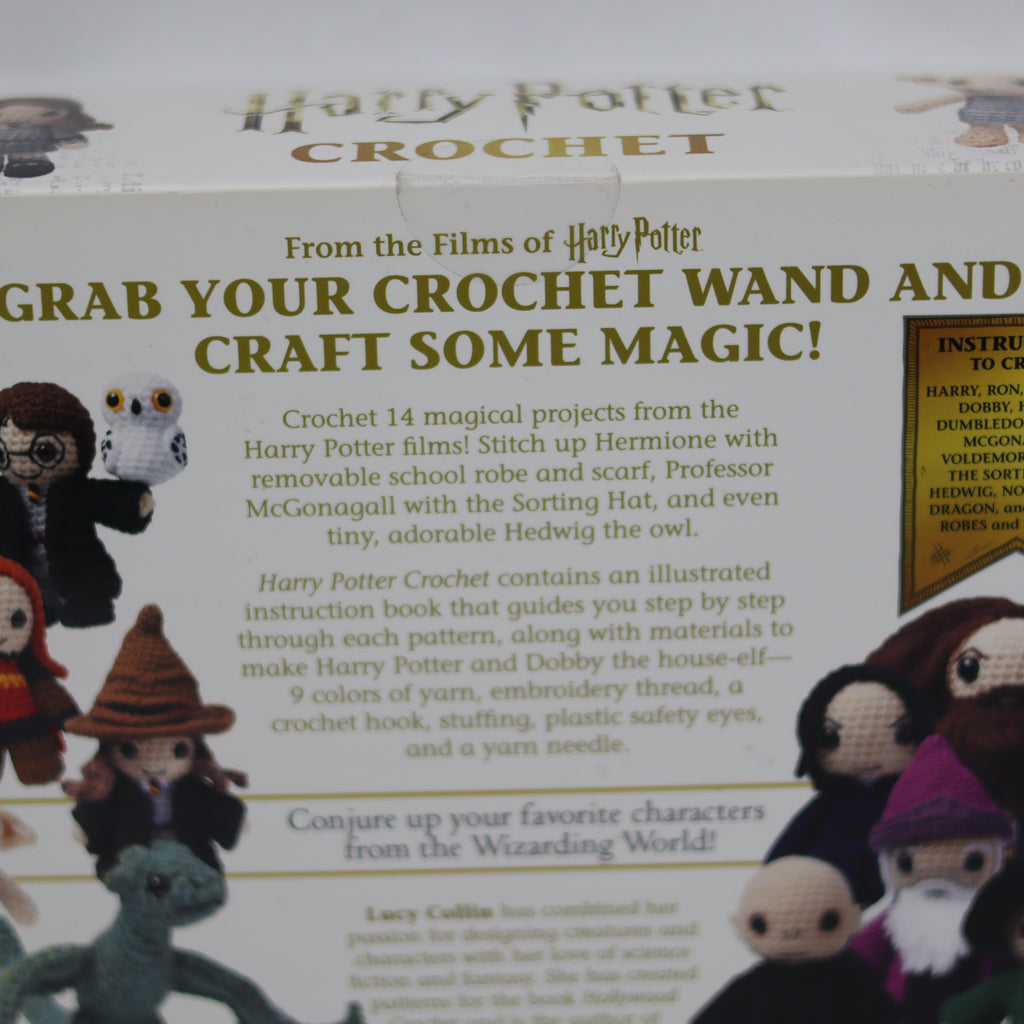 Box of Harry Potter crochet kit with characters and text on a white background