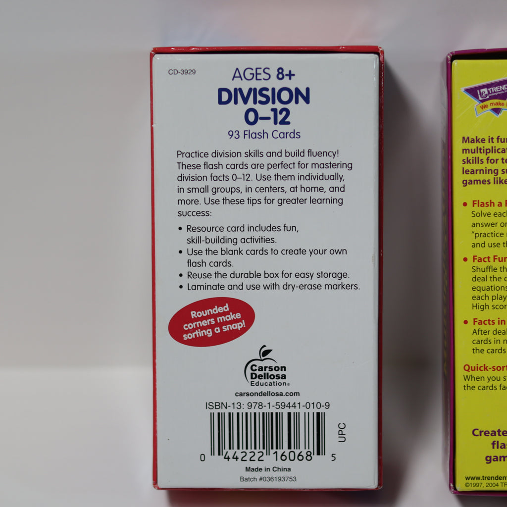 Kids Math Flash Cards Set - Division Multiplication Time - Pre-Owned