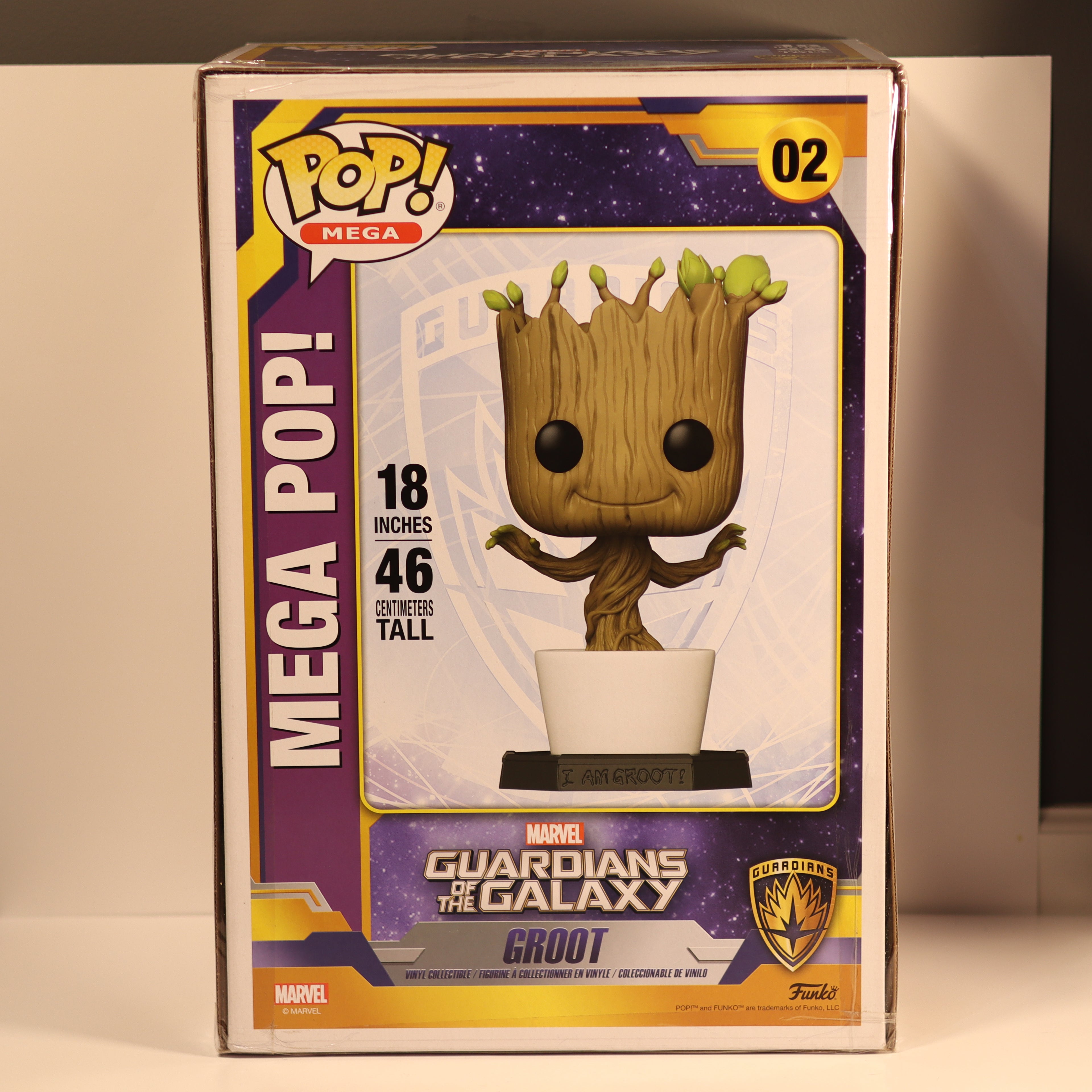 Boxed Groot figure from Guardians of the Galaxy with 'Pop!' branding.