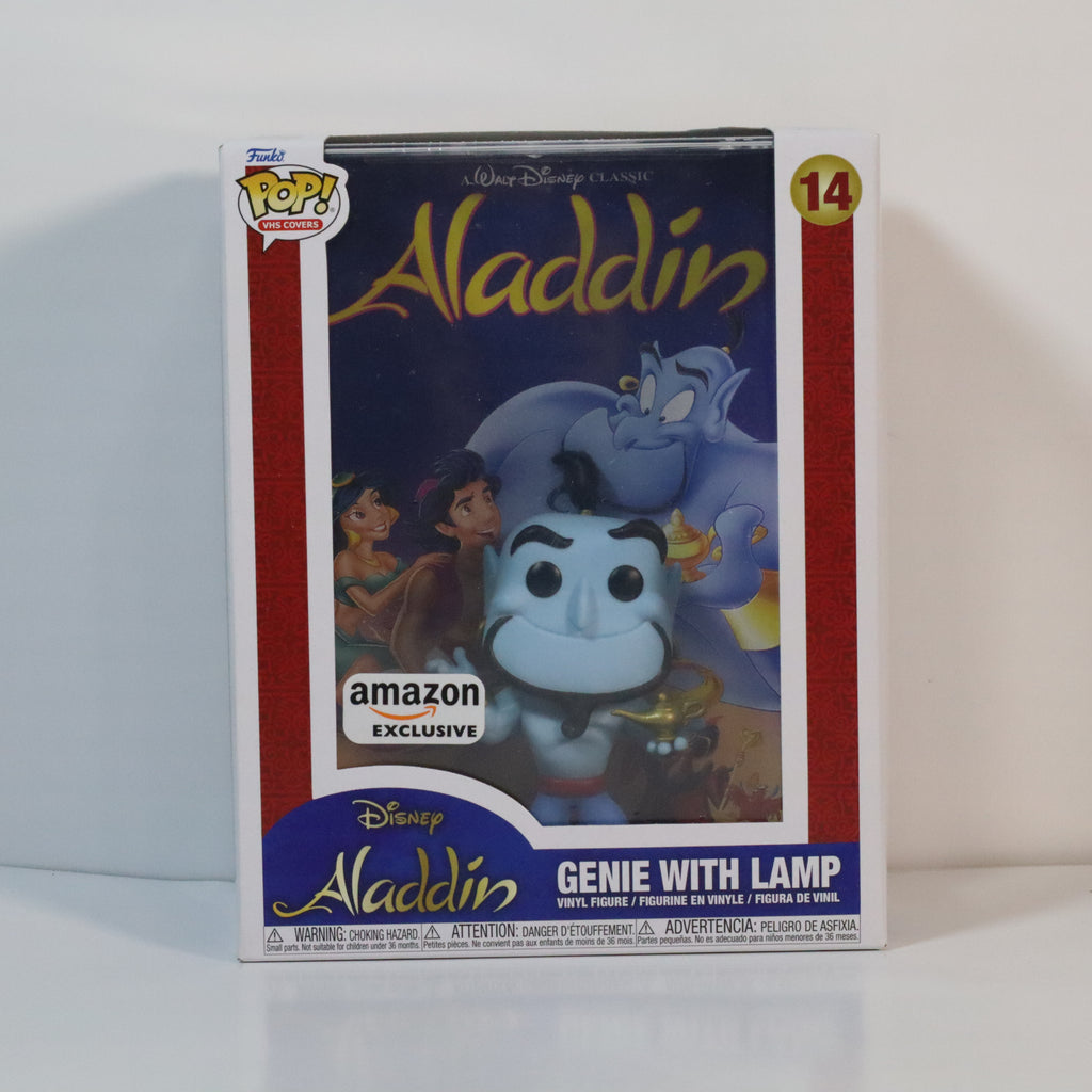 Box for a Funko Pop! Aladdin Genie with Lamp figure, featuring Amazon Exclusive branding.