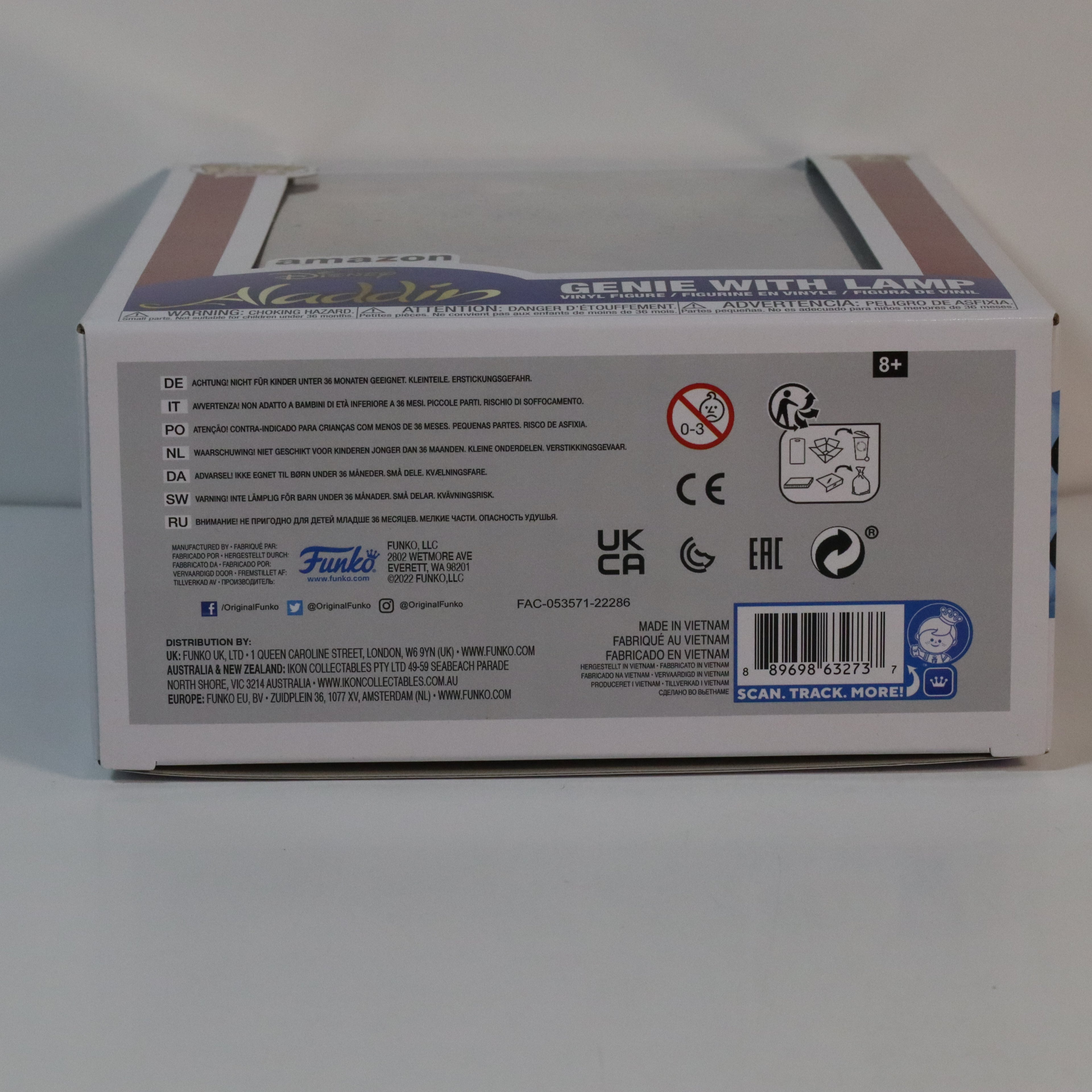 Back view of a product packaging box with text and symbols on a gray background