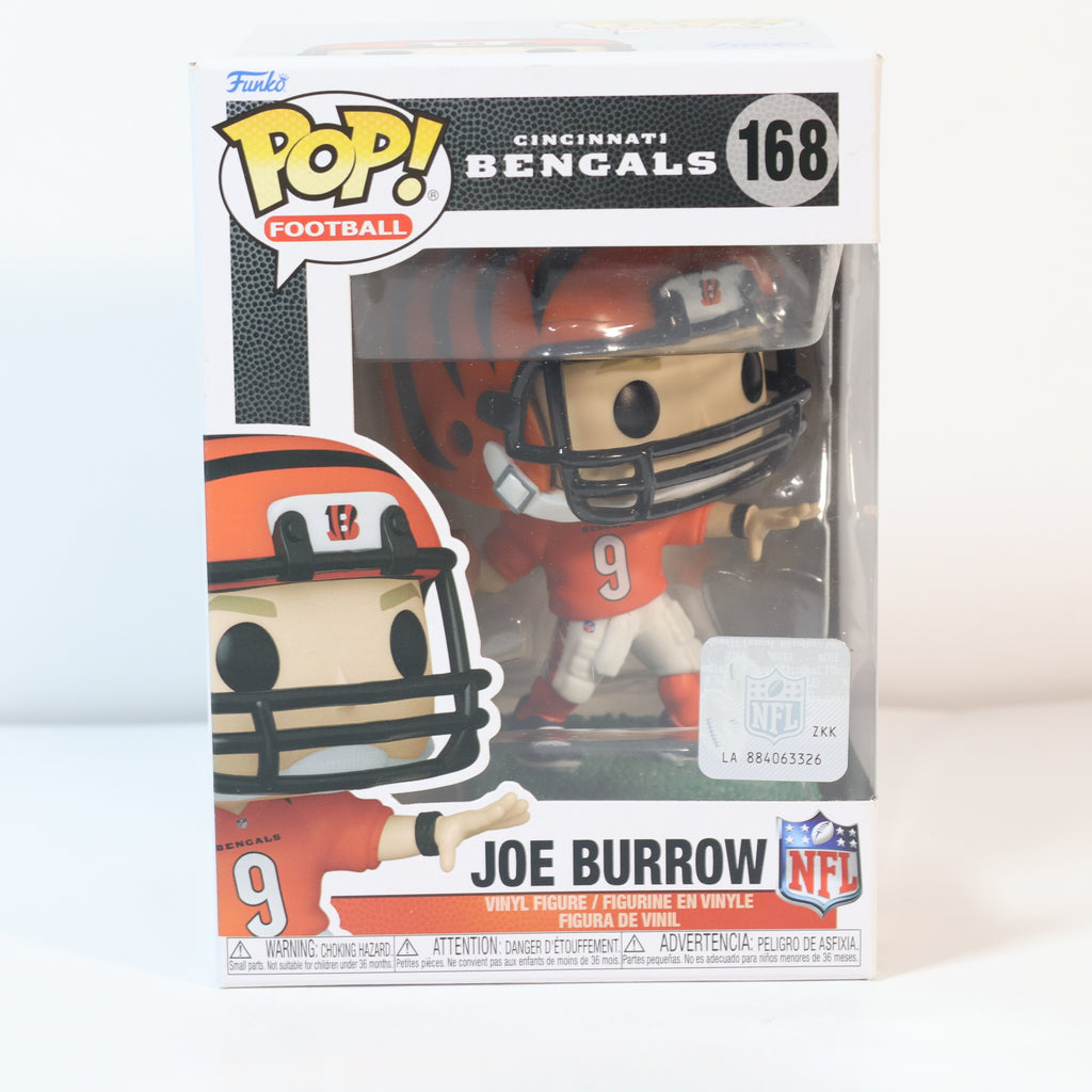 Funko Pop! vinyl figure packaging of Cincinnati Bengals player #9 with helmet and jersey.