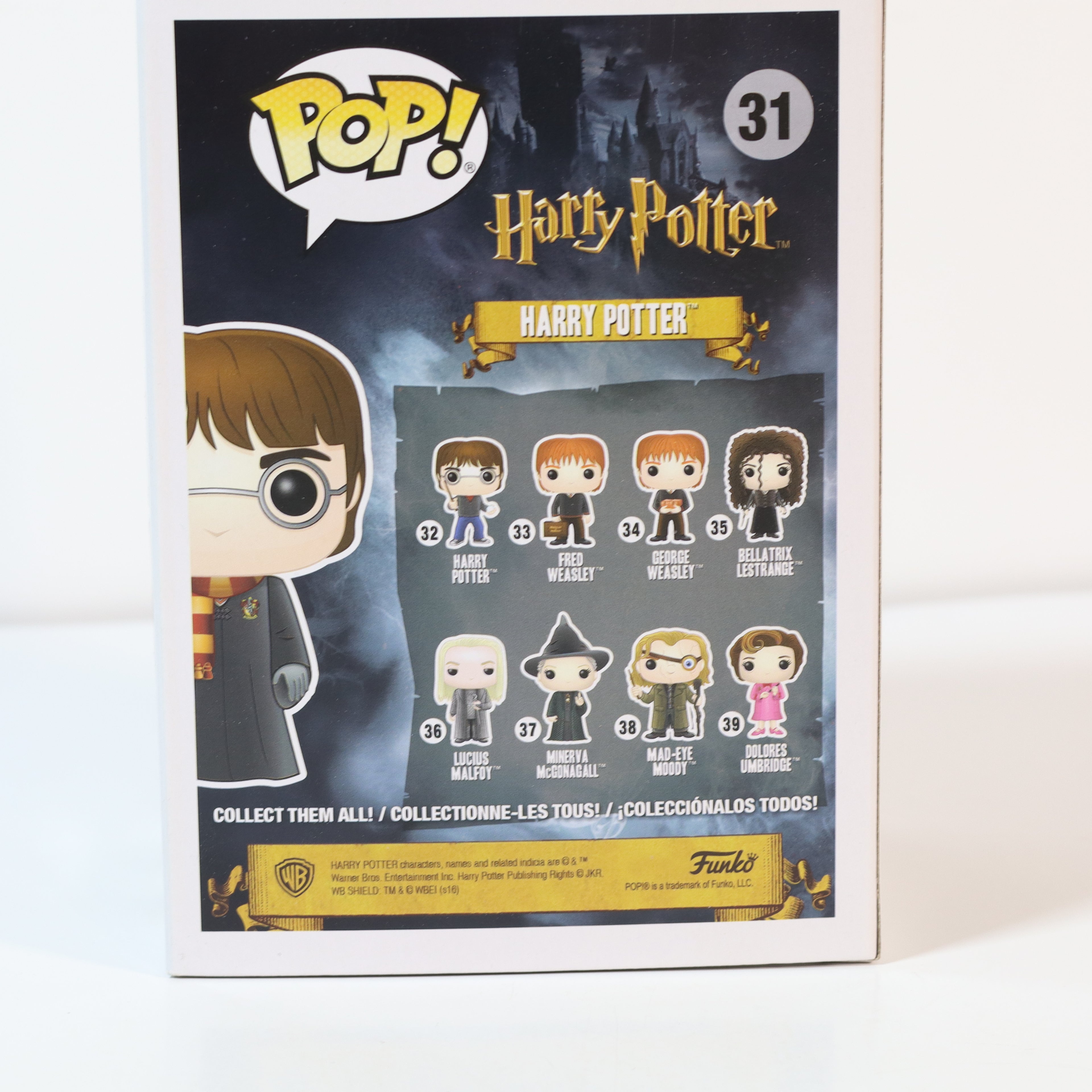 Funko Pop! Harry Potter action figure packaging with character illustrations on a white background