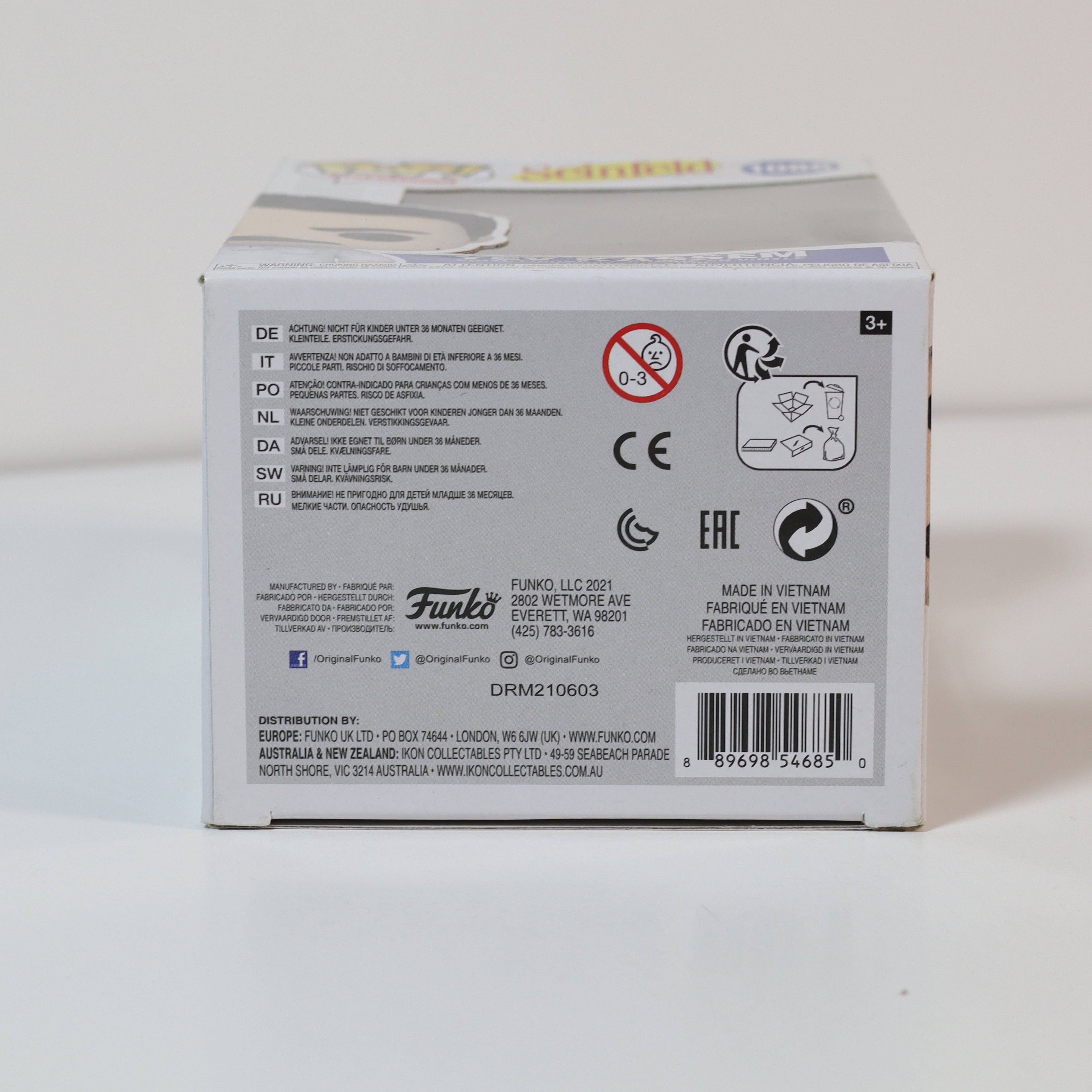 Back of a Funko product box with branding and product details on a light gray background