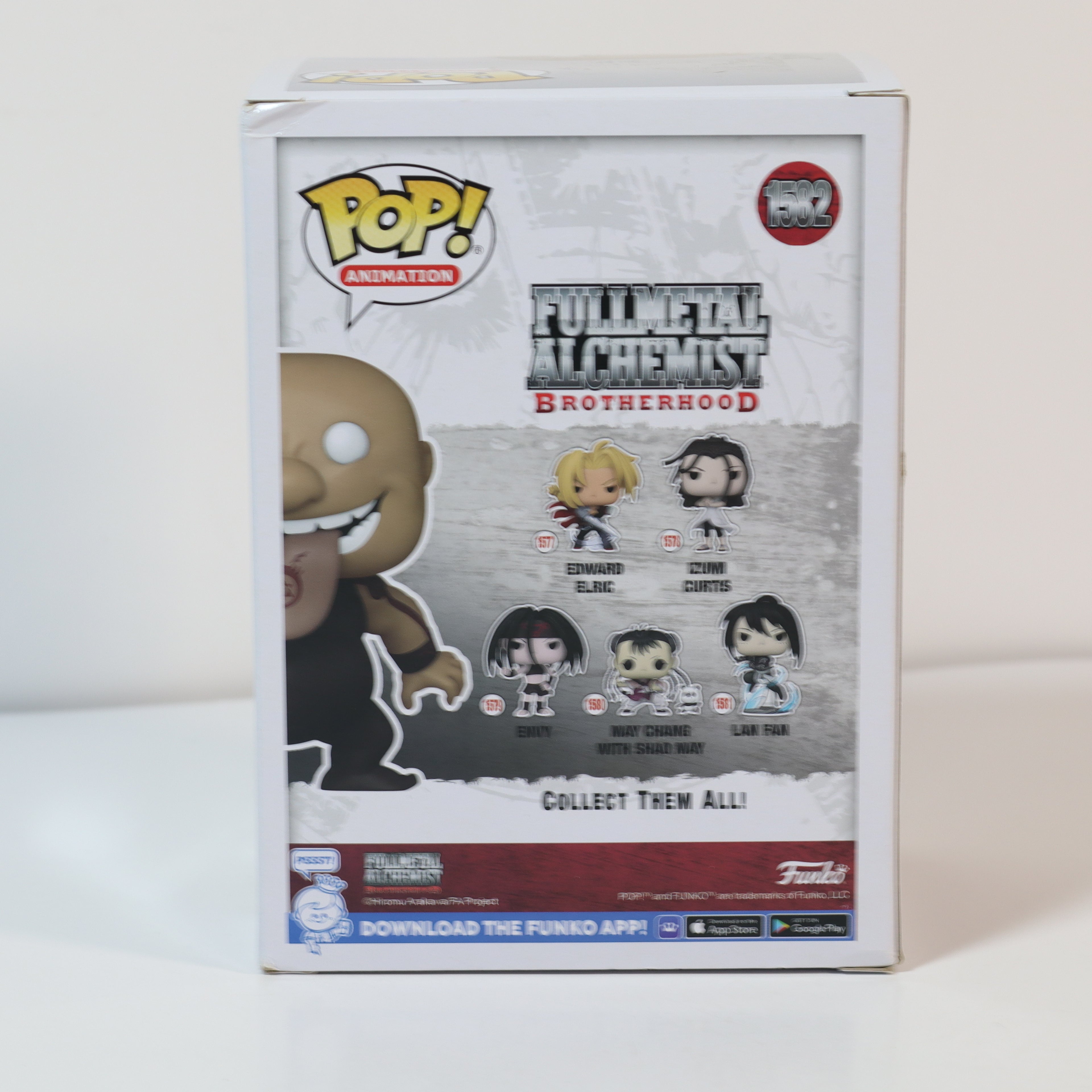 Funko Pop! packaging for Fullmetal Alchemist Brotherhood figures on a white background