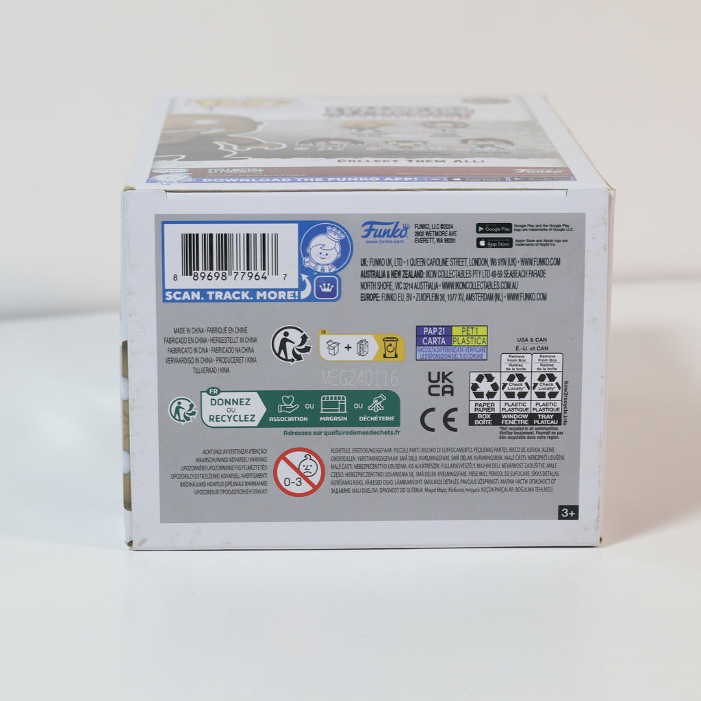 Back view of a Funko Pop! vinyl figure box with branding and product information on a white background