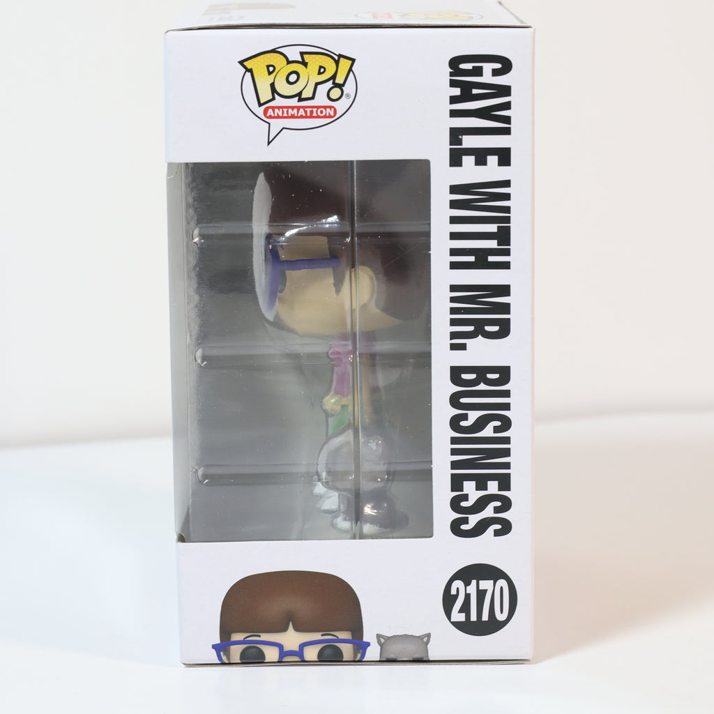 Pop! Animation figure packaging with character illustration and 'Gayle with Mr. Business' text.