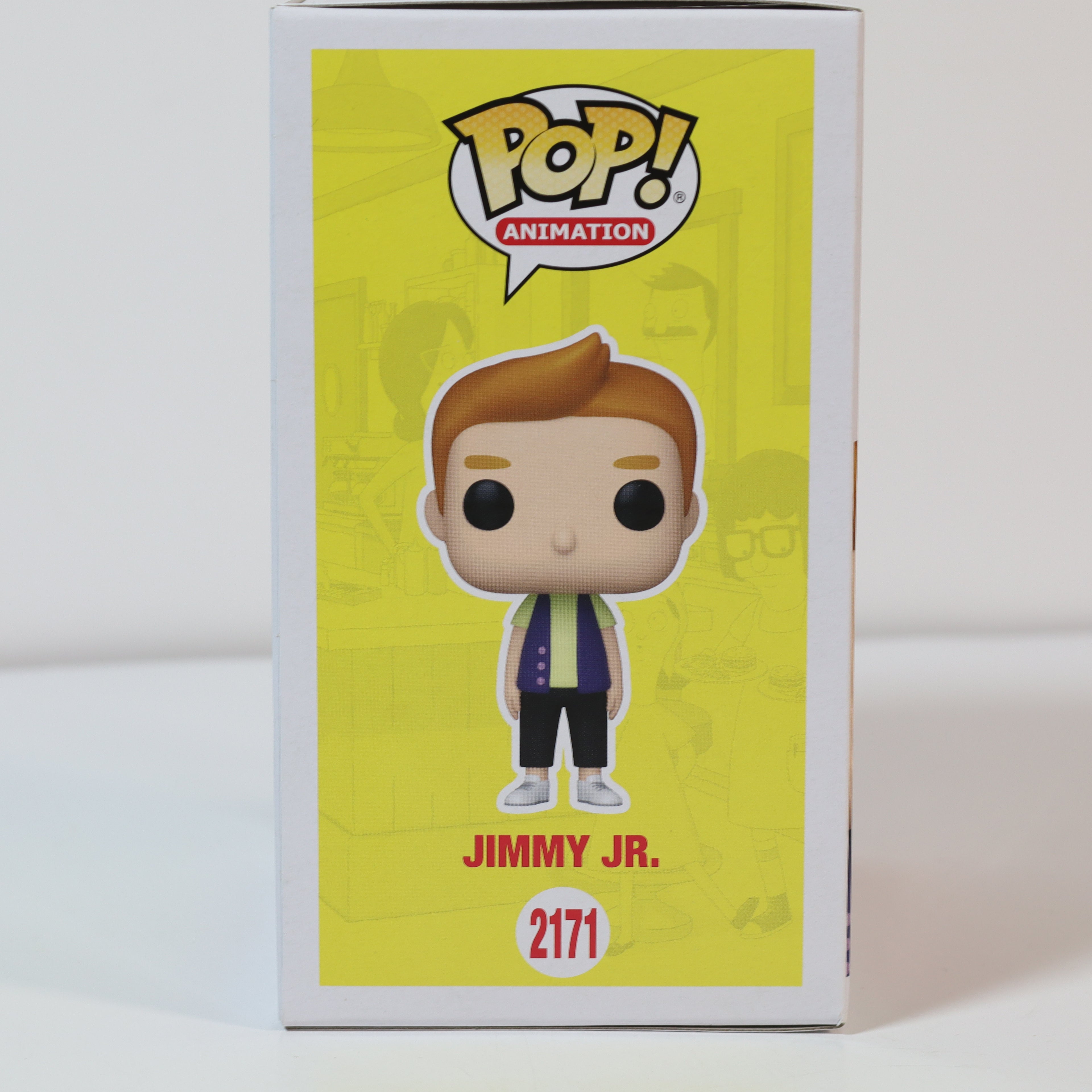 Funko Pop! Animation figure packaging with 'Jimmy Jr.' on a yellow background