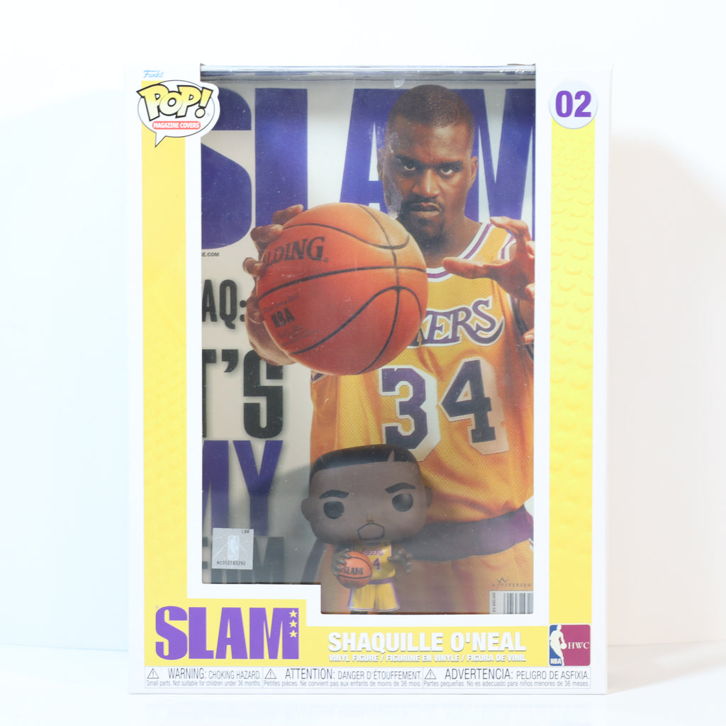 Funko Pop! vinyl figure of a basketball player in a yellow jersey with a Slam magazine cover in the background.