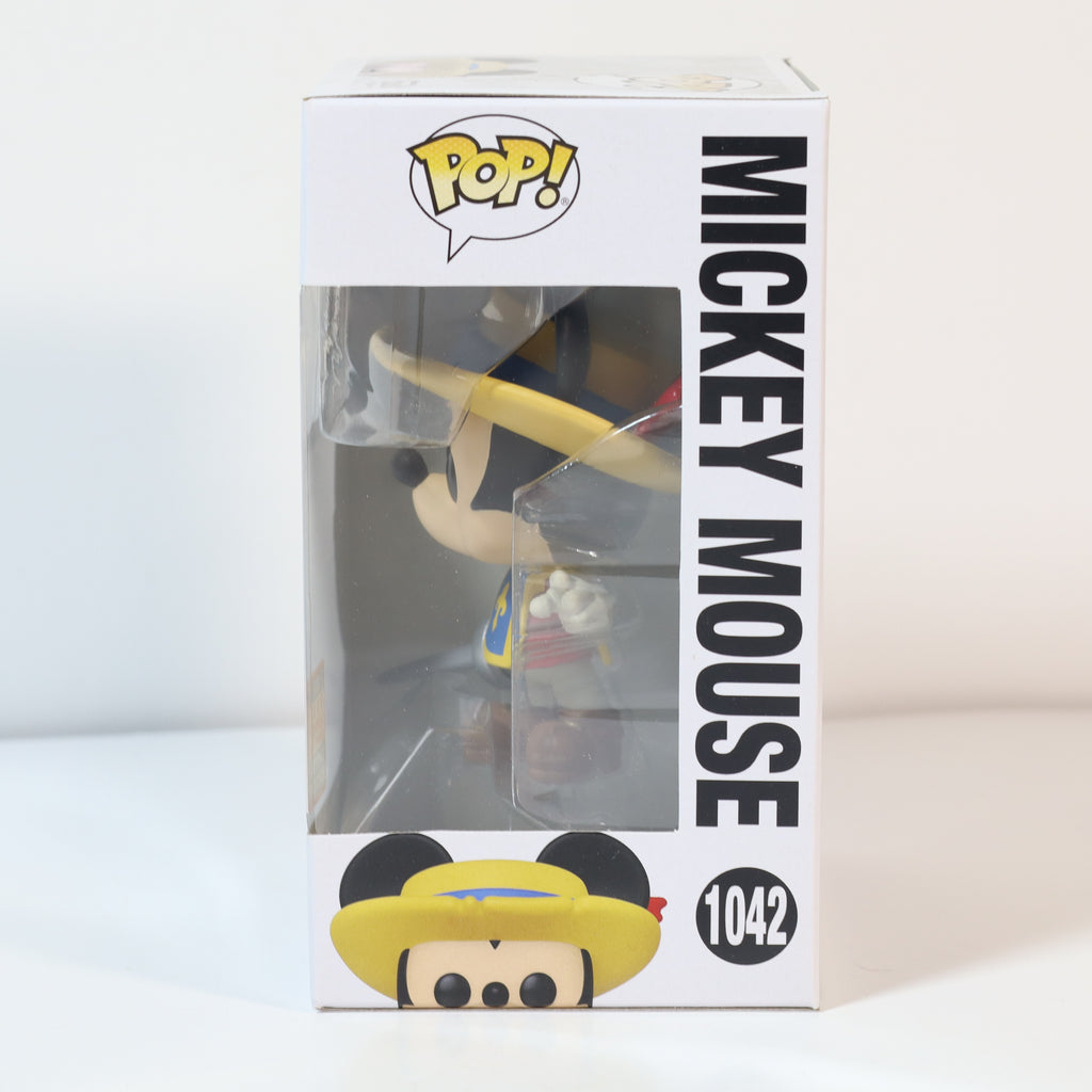 Pop! Vinyl figure packaging with Mickey Mouse design on a white background
