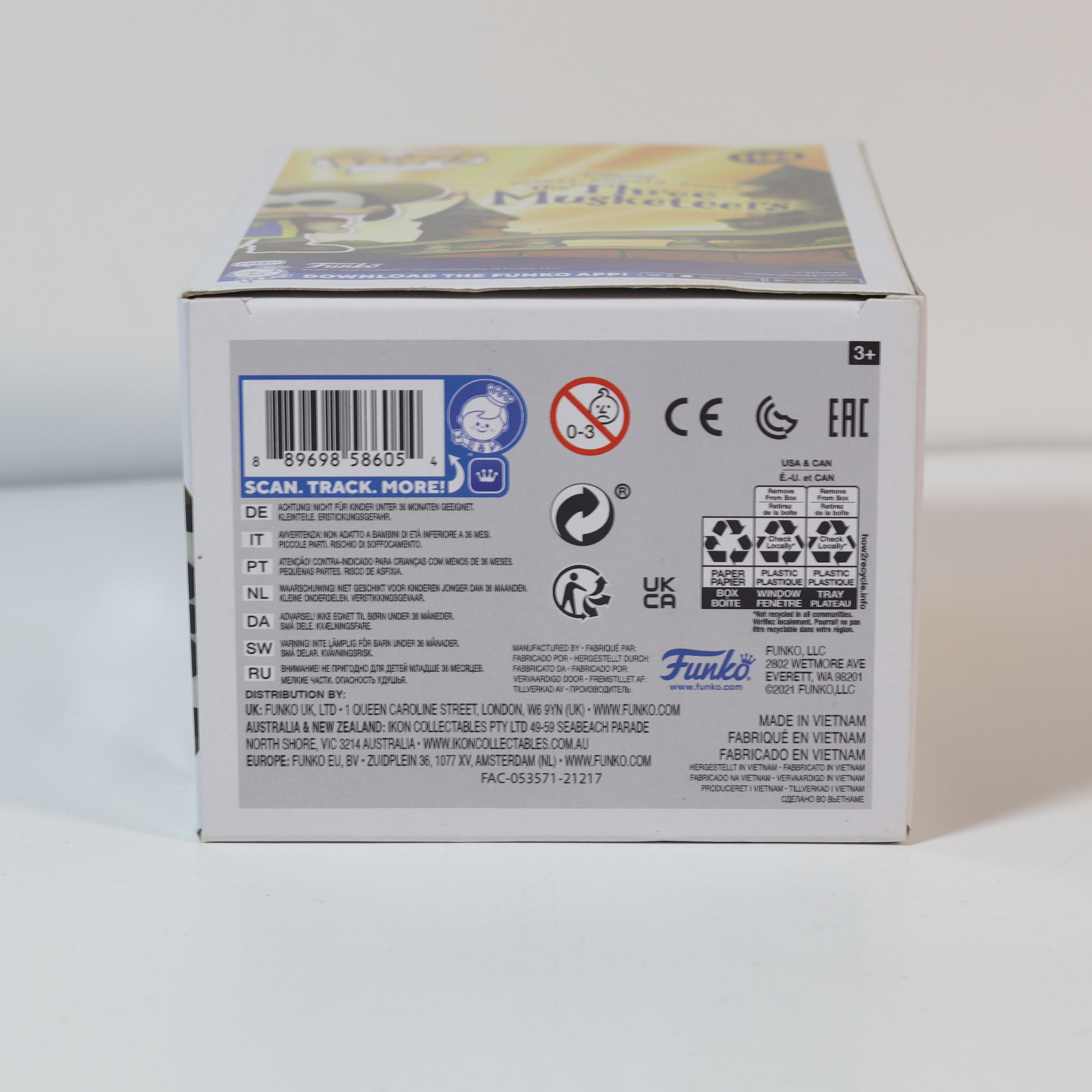 Back of a product box with various symbols and text on a white background