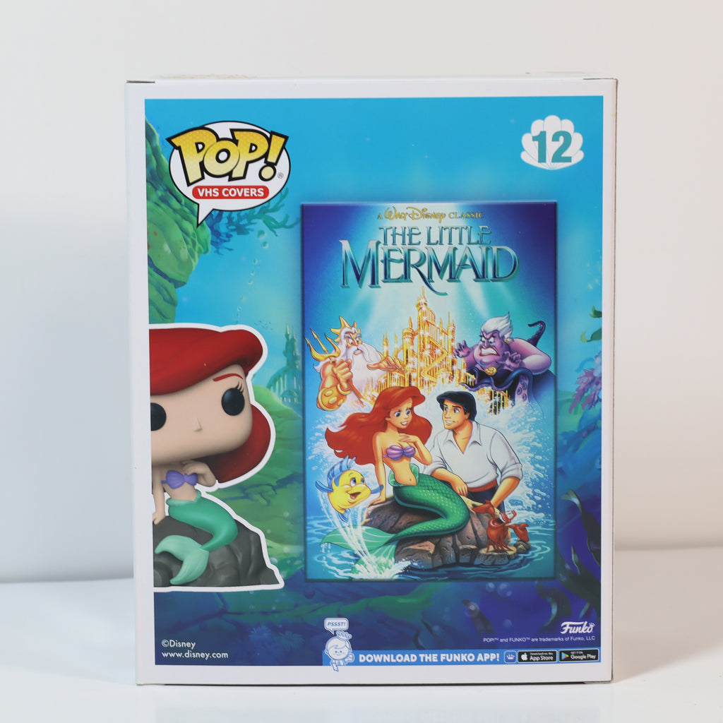 Funko Pop! VHS cover of 'The Little Mermaid' with Ariel and Eric on a blue background