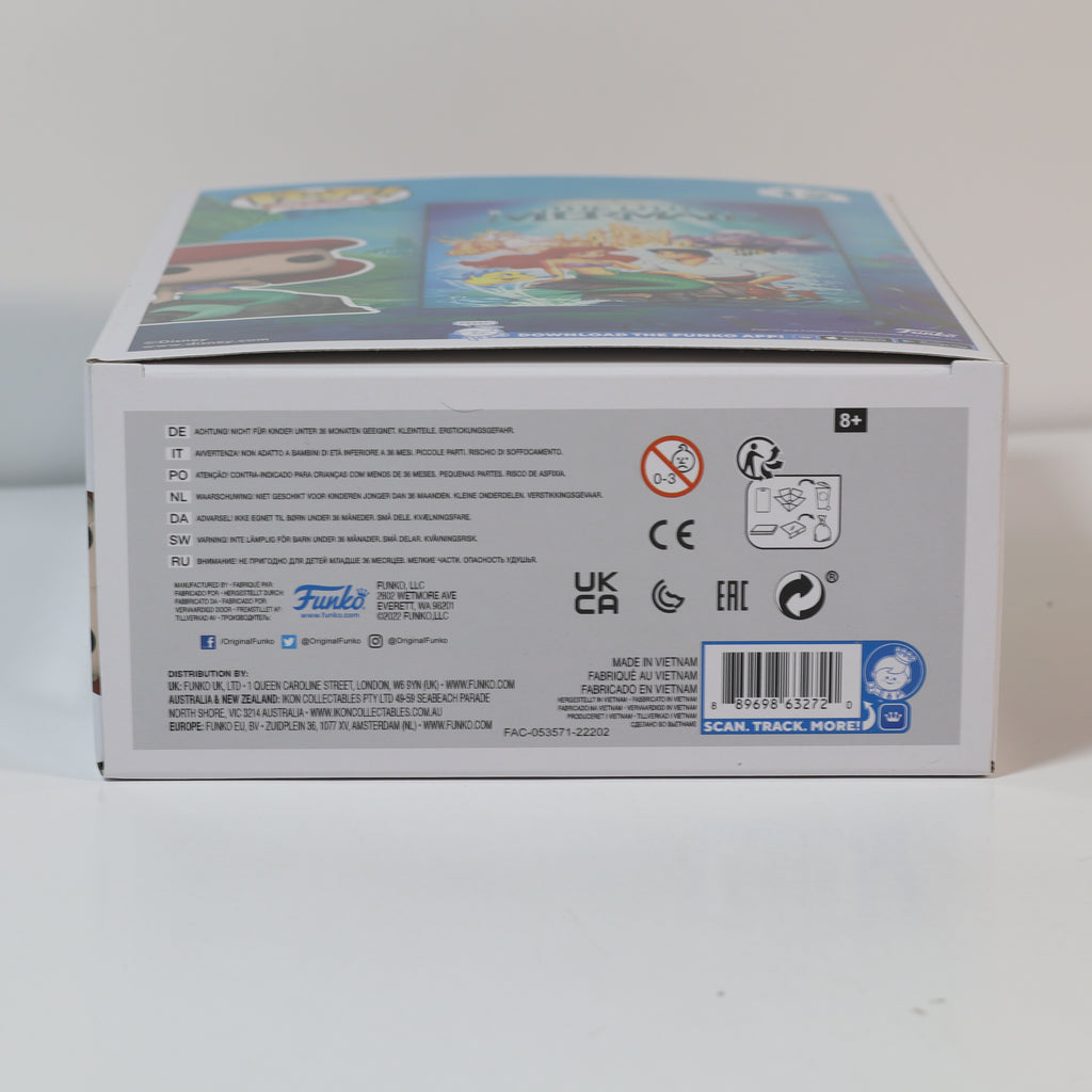 Back view of a toy packaging box with branding and certification logos on a light gray background