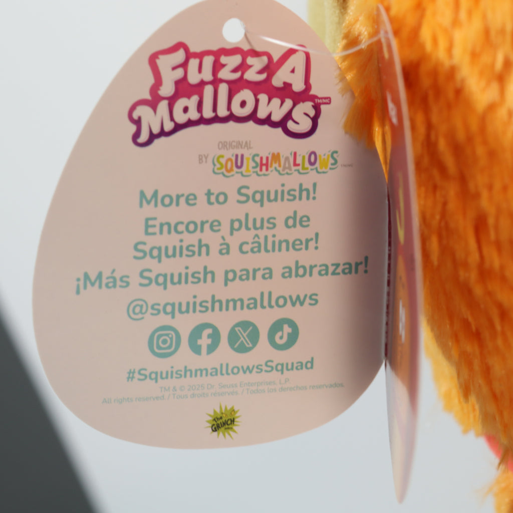 Squishmallows toy with packaging label on a white background