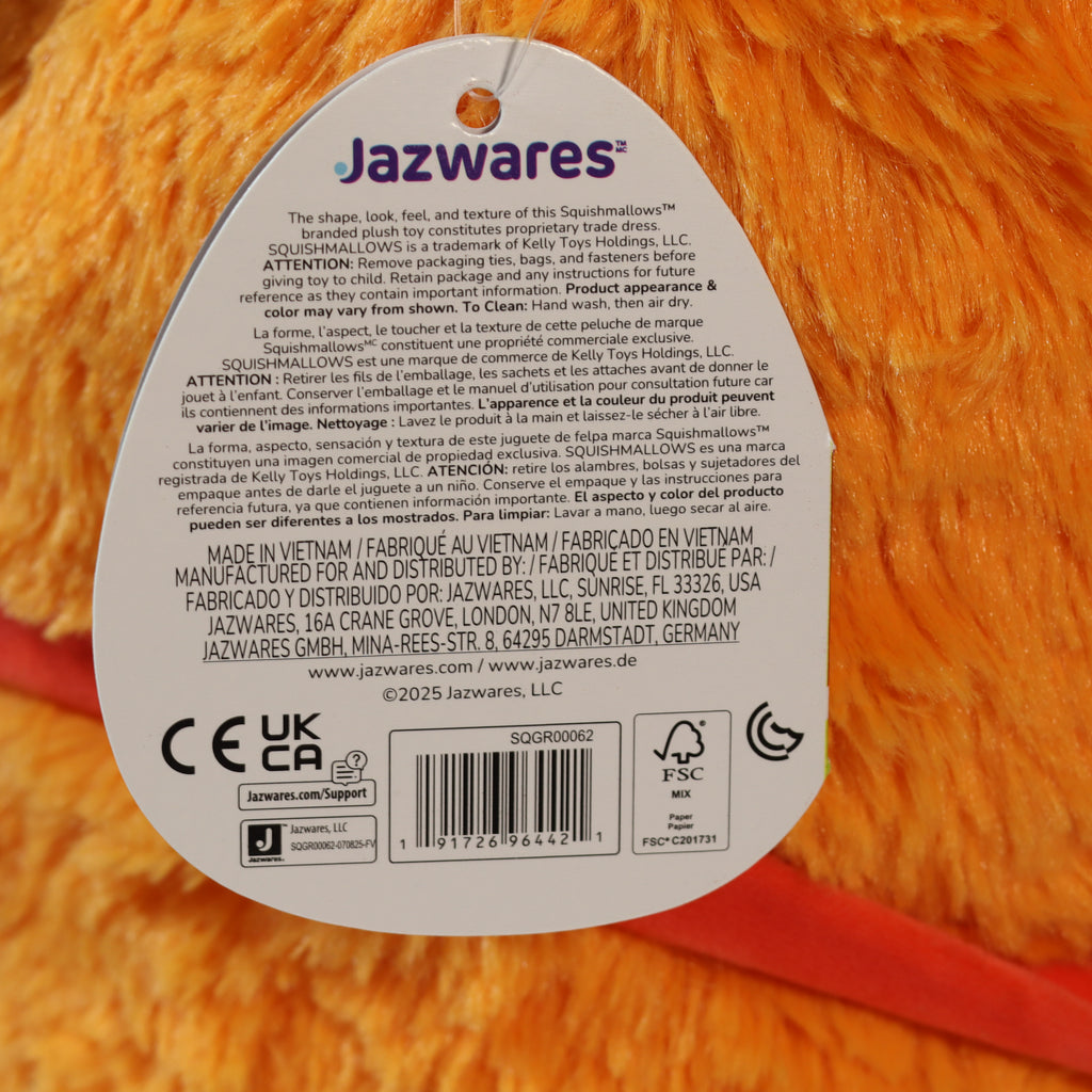 Jazwares label on a plush toy with branding and product information.